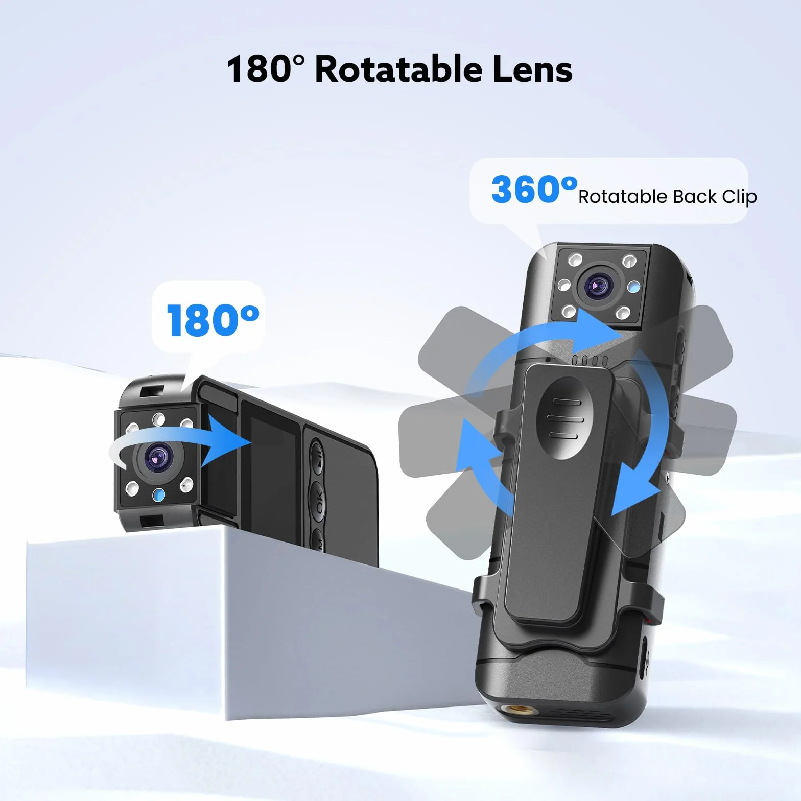 BOBLOV A26 Mini Body Camera 4K 64 GB, obiettivo ruotabile, piccole bodycam con visione notturna, registrazione video 6 ore, personale, Fotocamera