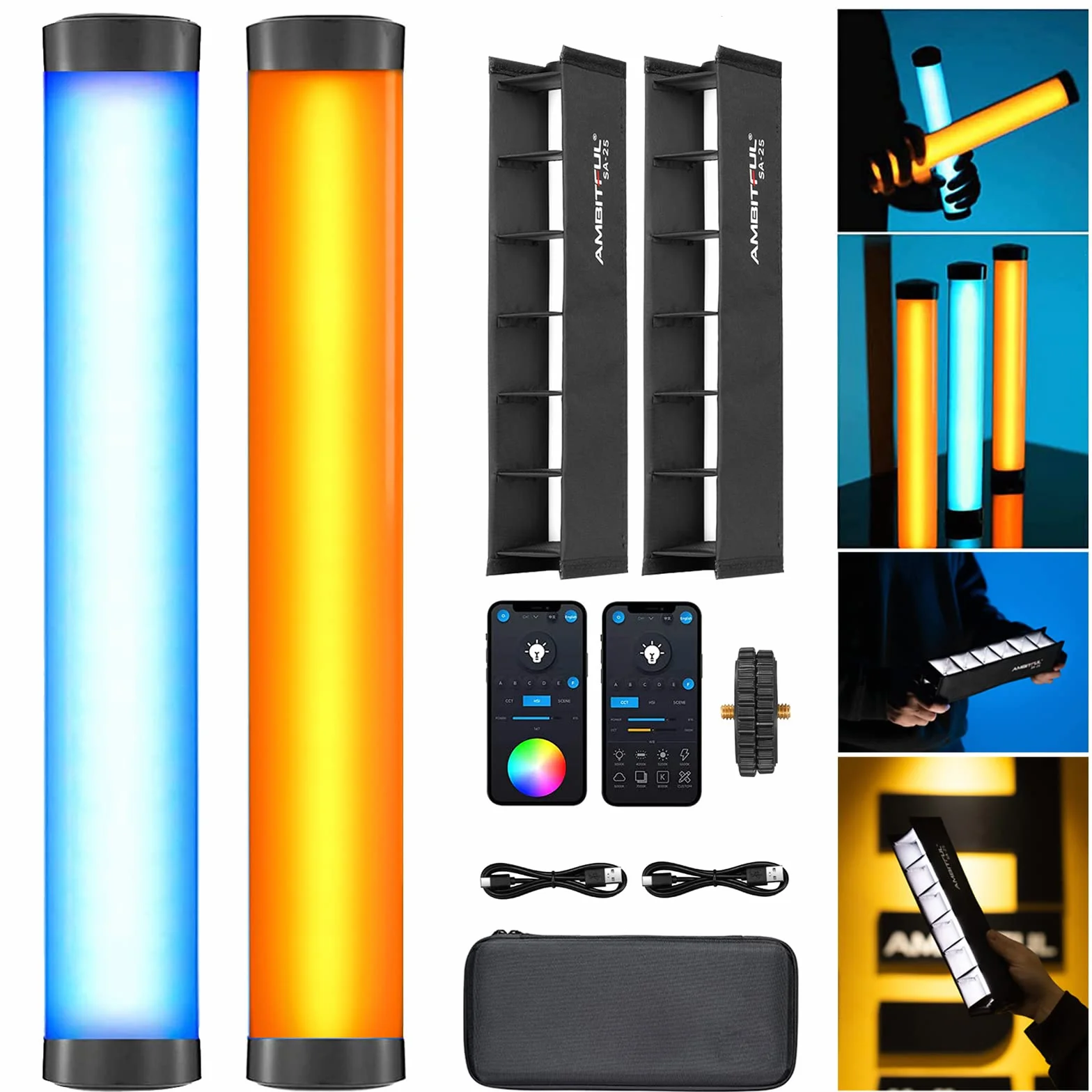 AMBITFUL A2 Full-Color RGB CRI 95 TLCI 97 - Tubi luminosi, colore accurato, 2500K-8500K regolabile, modalità RGB CCT, effetto luce 29 Fx, supporta il controllo tramite App, design magnetico (A2-K2)