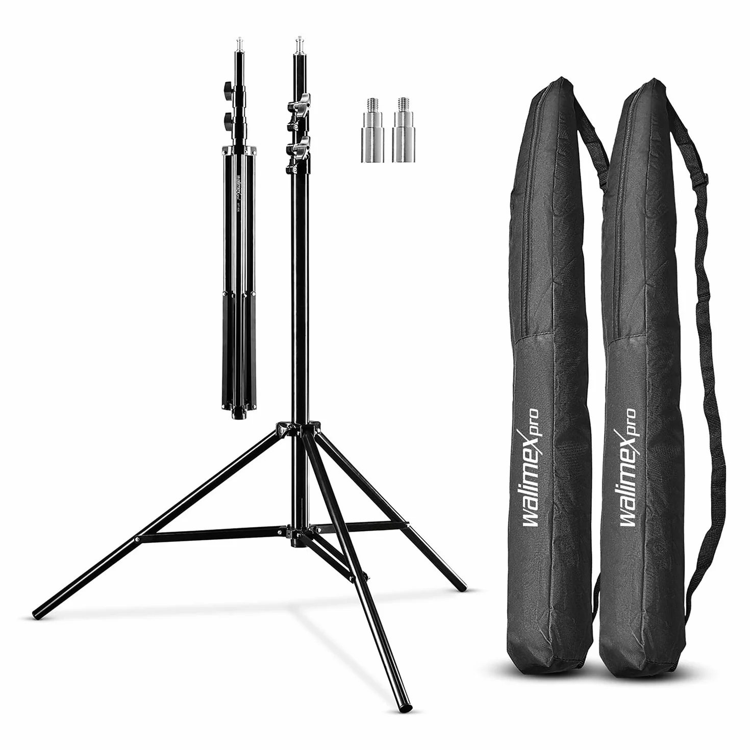 walimex Pro 2X treppiede per lampada WT-806 con ammortizzatore a molla I max. 256 cm I Treppiede per illuminazione stabile in grado di supportare fino a 6 kg
