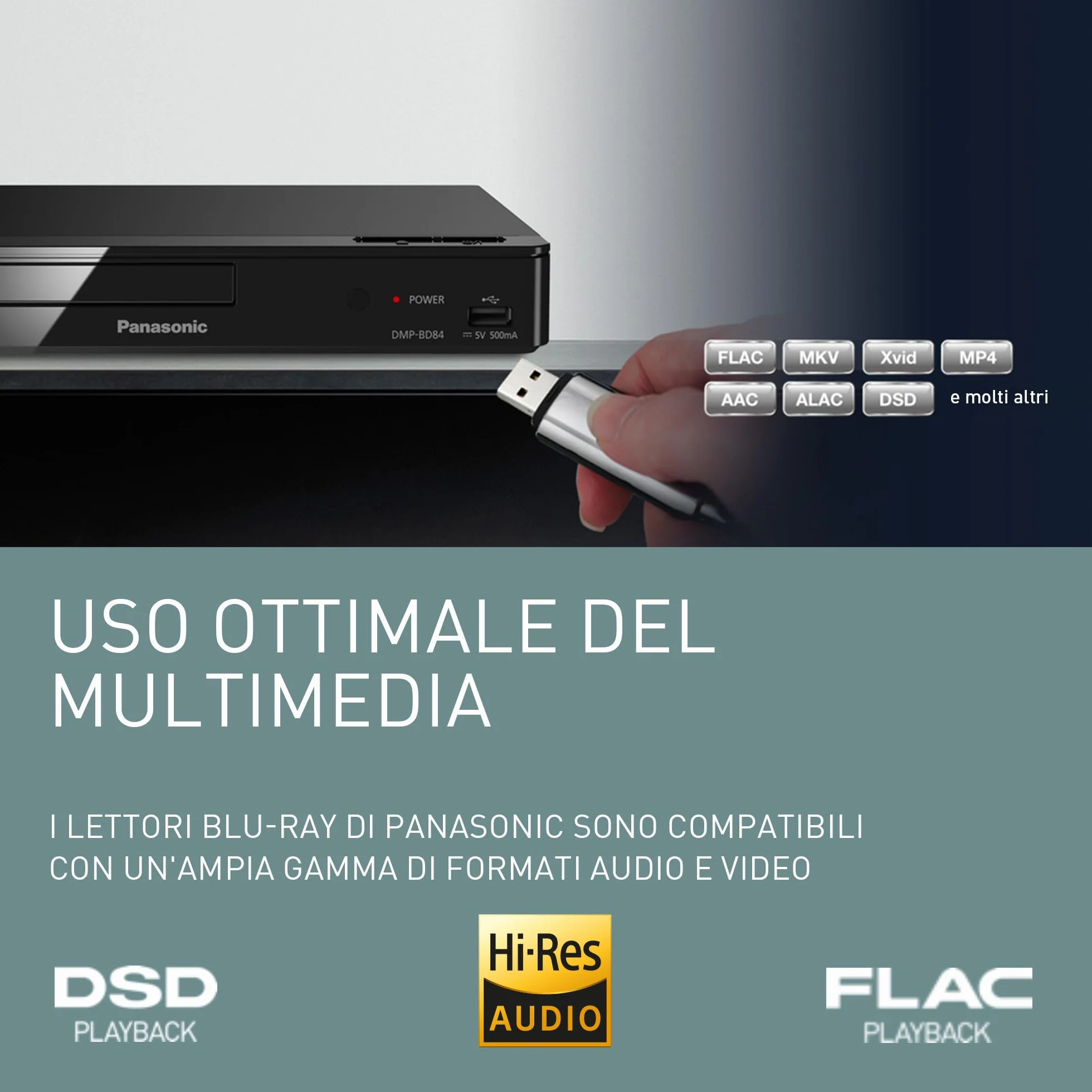 Panasonic DMP-BD84EG-K Lettore Blu-ray Disc/DVD 2D Smart Network, App Internet, Audio ad Alta Risoluzione, Riproduzione HDD Esterno, USB, Ethernet, Design Compatto, Nero