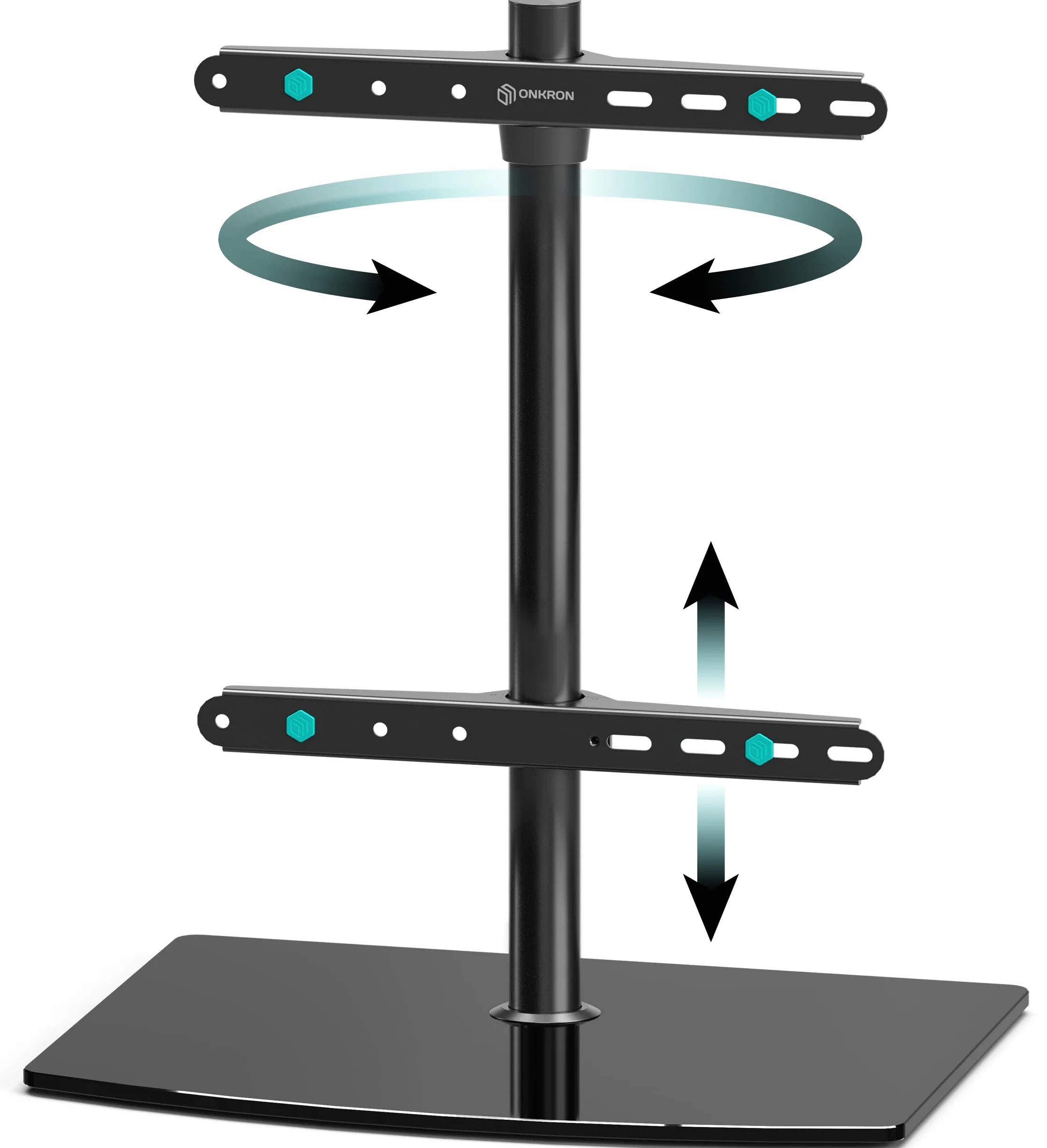 ONKRON Supporto TV da Tavolo 32-75 pollici, fino a 40 kg, VESA 100x100-400x400 mm, Porta TV Girevole, Porta Televisore in Vetro Temperato, Supporto per Schermo da Scrivania Girevole, Nero PT3-B