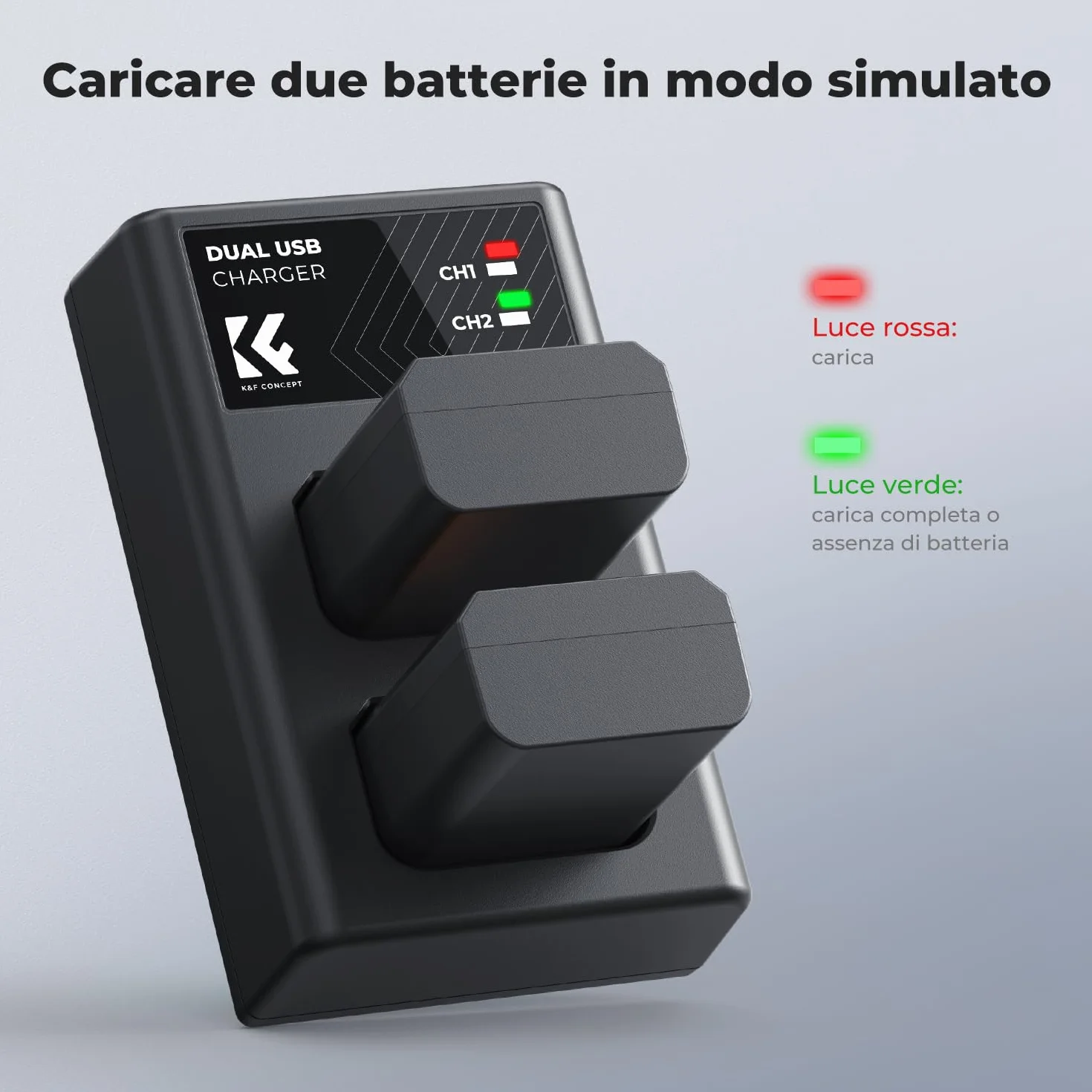 K&F CONCEPT NP-FW50 Batteria Caricabatterie a Doppio Ingresso Compatibile con Sony ZV-E10 A6500 A6400 A6300 A6000 A7 A7II A7RII A7SII A7S A7R A7R2 NEX-3 NEX-5