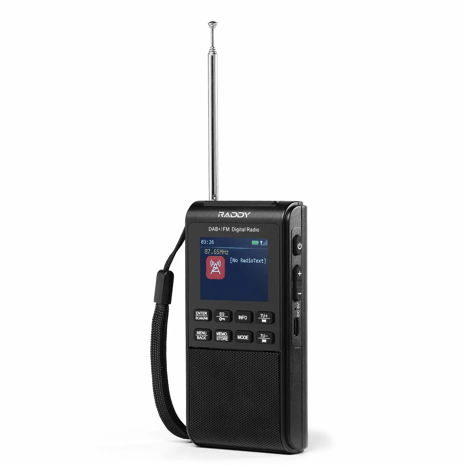 Raddy RD939 - Radio portatile DAB FM, radio tascabile DAB con BT 5.3, altoparlante da 5 W, display da 2", batteria USB-C e 1200 mAh, sveglia, riproduzione TF/USB, scansione automatica, jack per cuffie