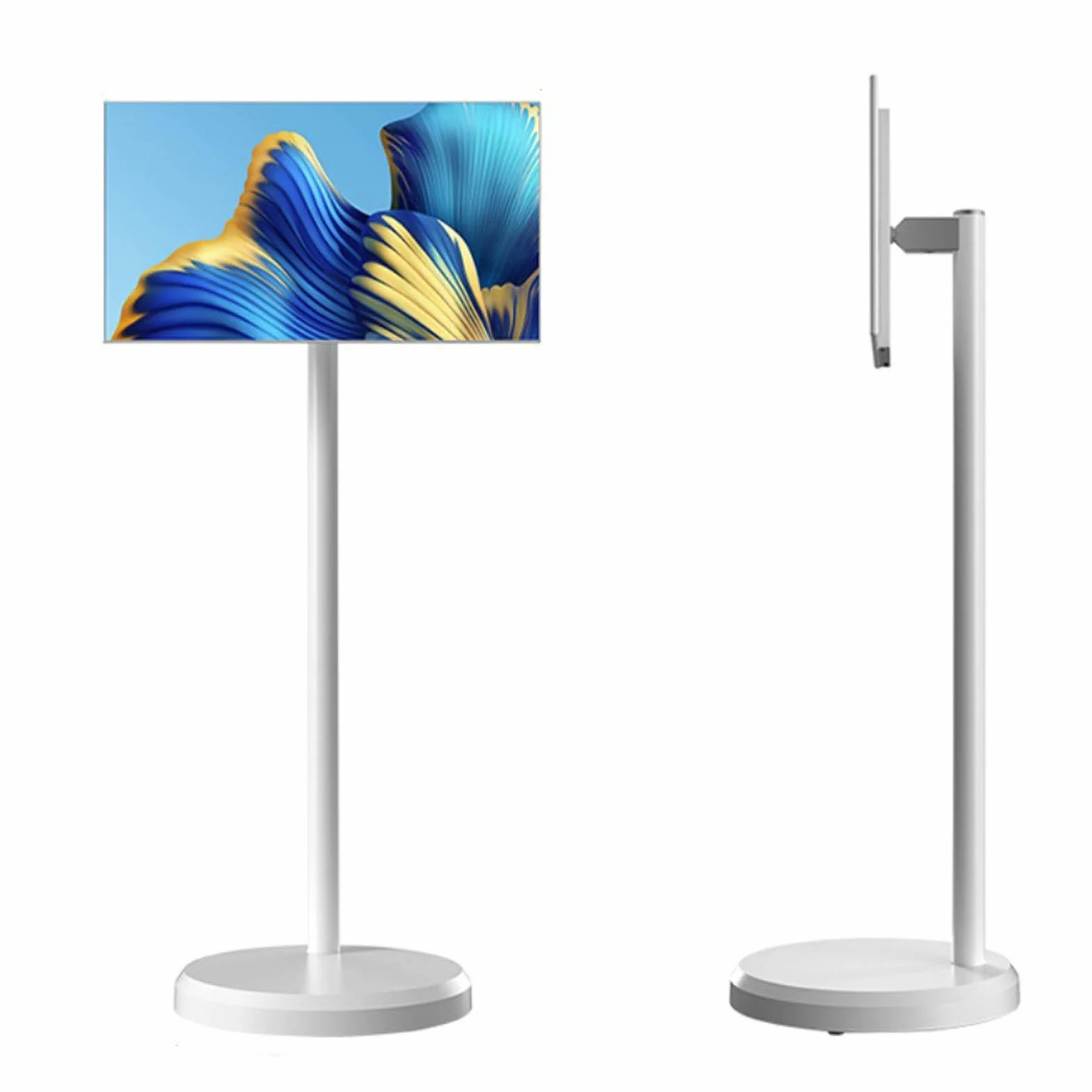 TV Portatile Mobile, Monitor Intelligente Portatile da 21.5 Pollici, Touchscreen Girevole con Telecamera, Smart TV Mobile da Pavimento, 128G/White