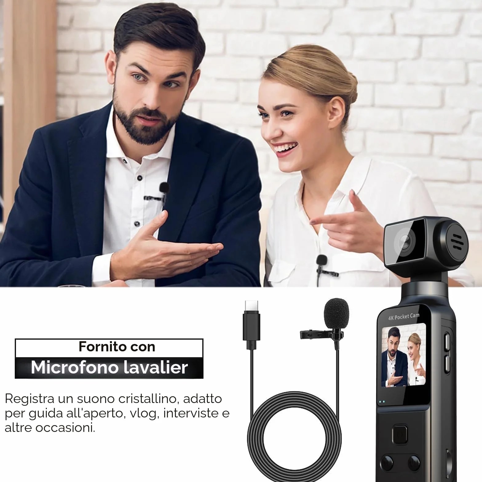 ydi Telecamera da Corpo 4K con Microfono Esterno, Video & Audio Mini Vlog Videocamera Tascabile Rotazione 270° Telecamera per Sport, Bici, Viaggi, Strumento di Polizia, 64 GB Inclusi