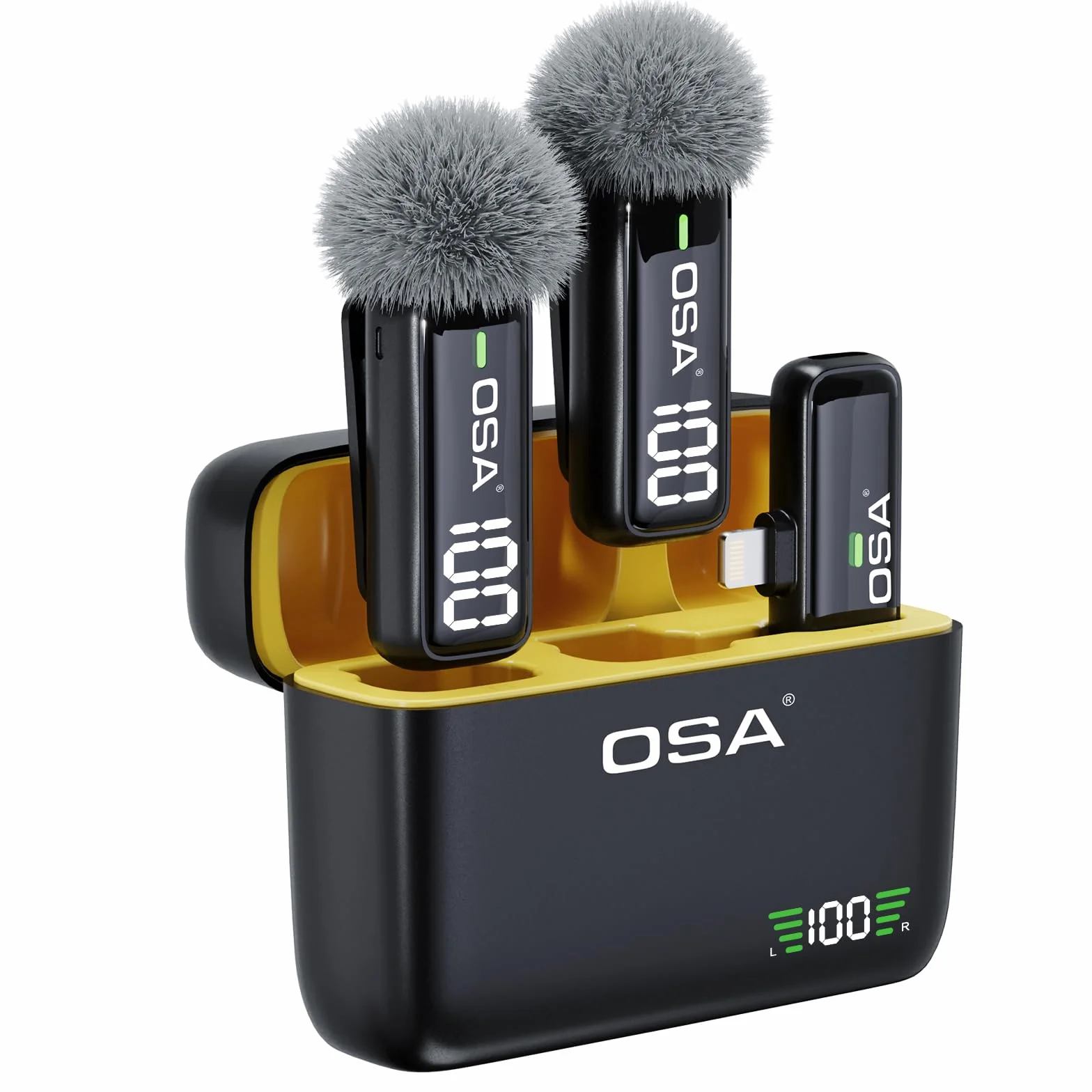OSA Microfono Lavalier Wireless per iPhone Lightning (Fino a iPhone 14), Mini Microfono Bluetooth con Riduzione Rumore, Display Digitale, per TikTok Vlog YouTube