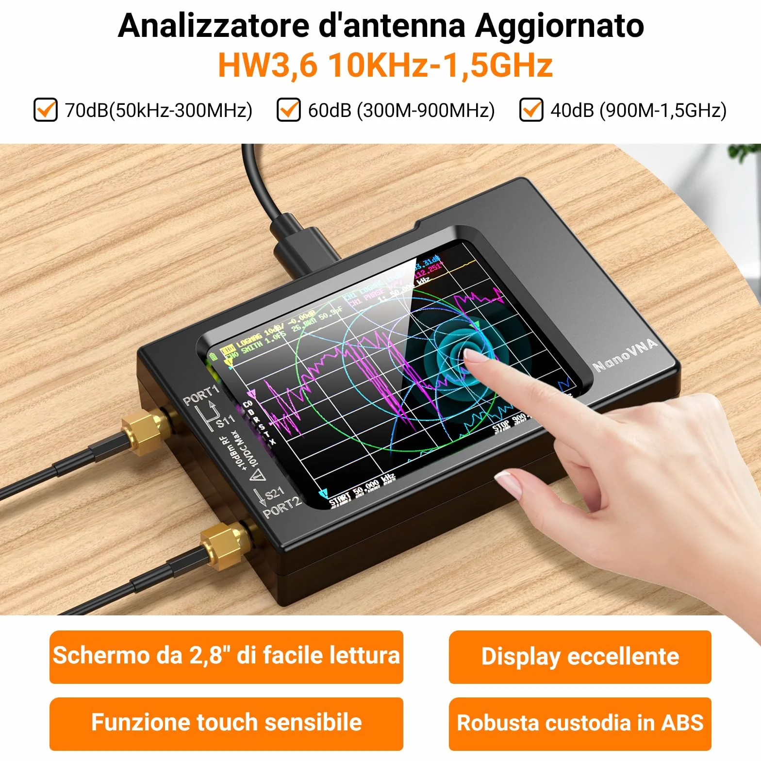 Elikliv NanoVNA-H Analizzatore di Rete Vettoriale, Analizzatore di Antenna 10KHz-1,5GHz Ultima Versione HW 3,6 HF VHF UHF per Parametri S, VSWR e Analisi di Picco, Fase, Ritardo e Diagramma Smith