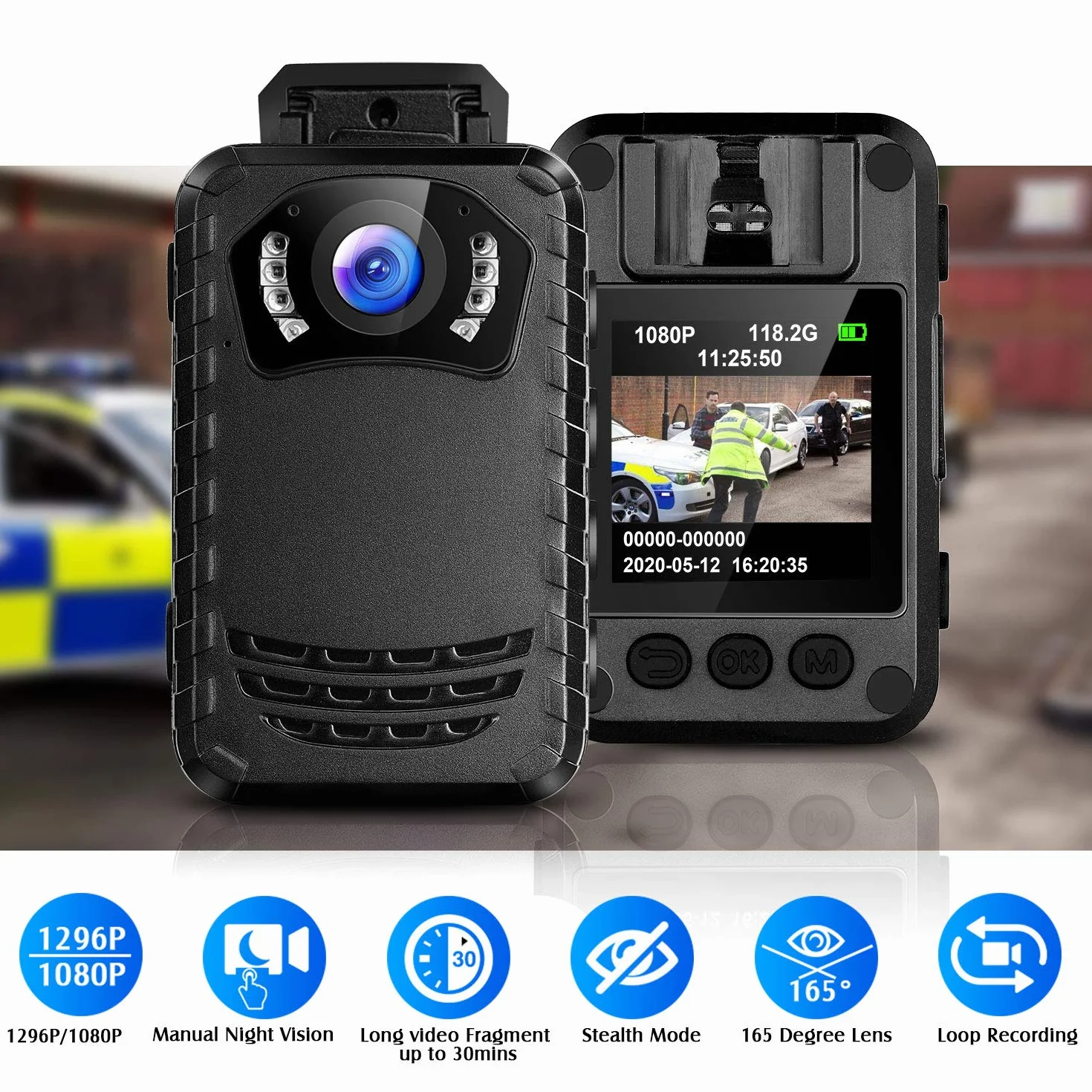 BOBLOV N9 Mini Body Camera, 64 GB Full HD 1296P Body Mount Camera Piccola telecamera, Bodycam portatile per visione notturna della polizia per la protezione quotidiana