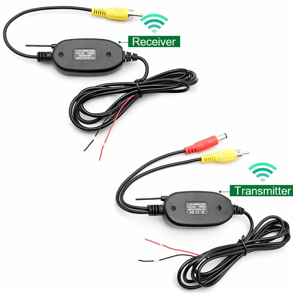2.4 GHz Wireless Video Car Rear View Camera RCA Video Trasmettitore Ricevitore Kit per auto Telecamera retrovisore Monitor Ricevitore Cam DVD GPS Car Radio Player Module Adapte Trigger