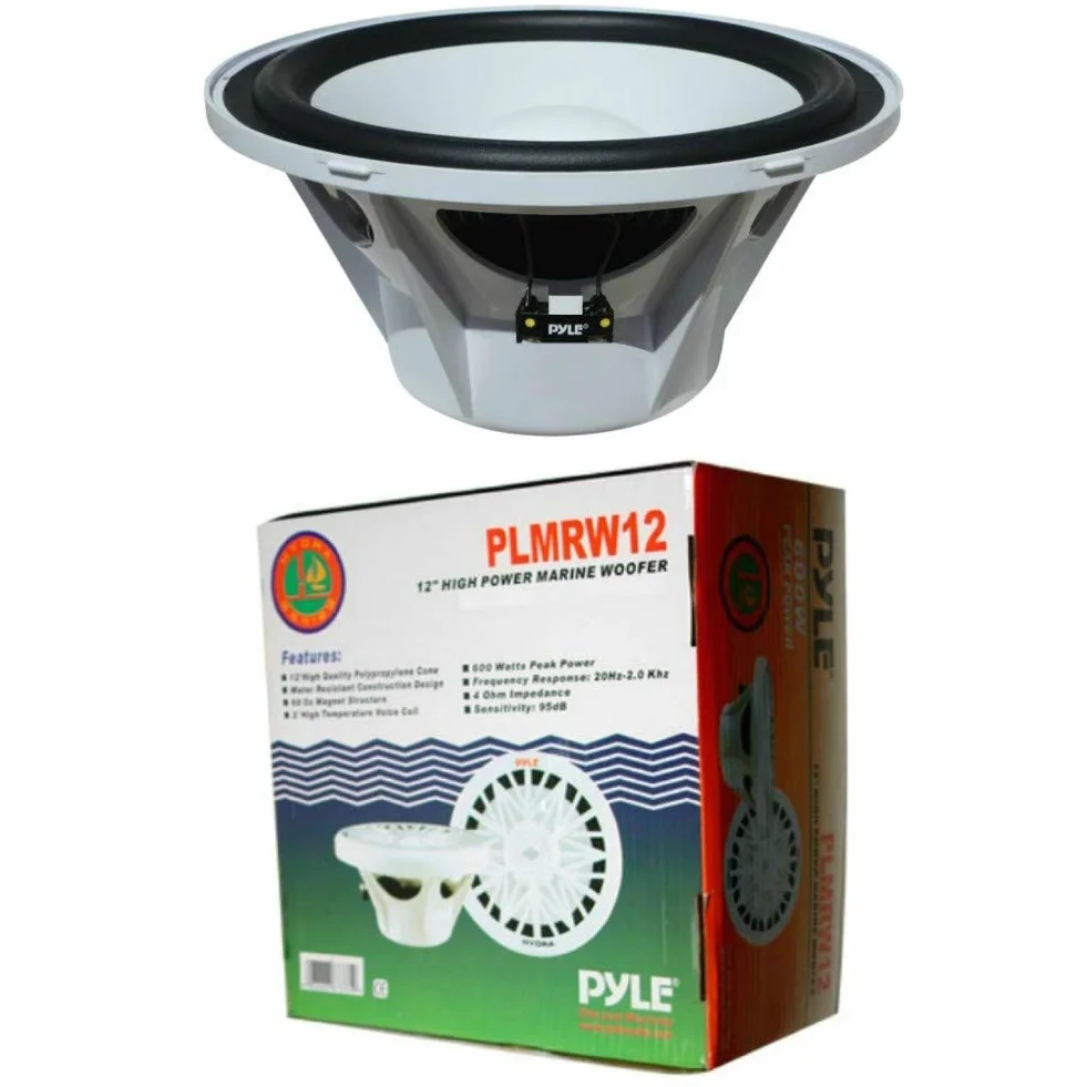 SUBWOOFER IMPERMEABILE WATER PROOF PYLE PLMRW12 12" 30,00 CM 300 MM BIANCO PER IMBARCAZIONI BARCA GOMMONE O PISCINA O LOCALI ALL'APERTO, SINGOLA BOBINA DA 4 OHM DA 300 WATT RMS E 600 WATT MAX