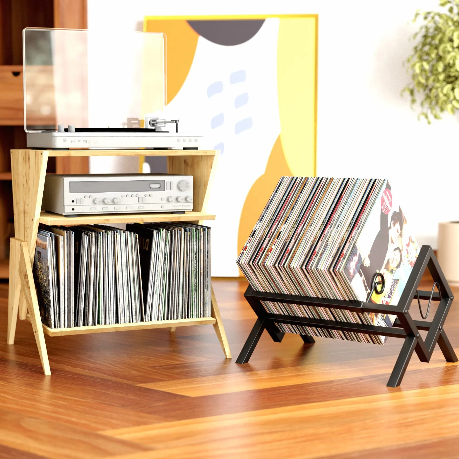 EKNITEY Supporto per dischi in vinile, supporto per dischi in metallo, 80-100 LP, organizer per album audio, facile da montare, nero