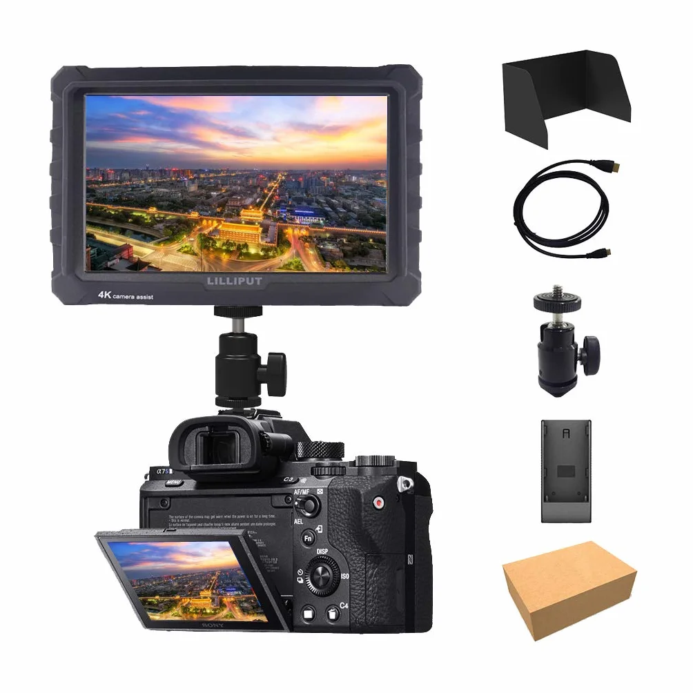 nero Lilliput A7S 7 pollici 1920x1200 IPS Screen Camera Field Monitor 4K HDMI Input output DSLR Camera A7 A7R A7S II A6500 GH4 GH5 5D Mark IV 6D 7D 70D 80D Ronin M