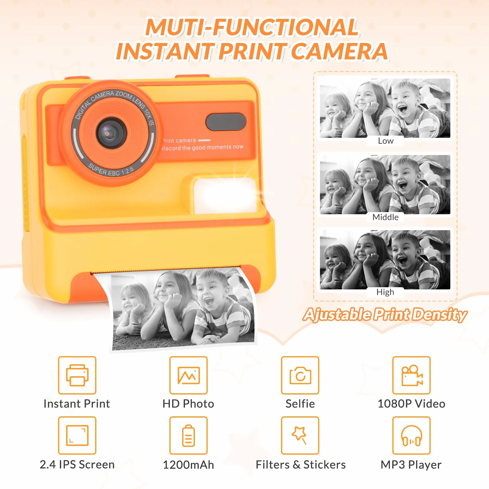 Mafiti Kids Camera Instant Print, Fotocamera istantanea 1080P per bambini, Fotocamera digitale selfie con display da