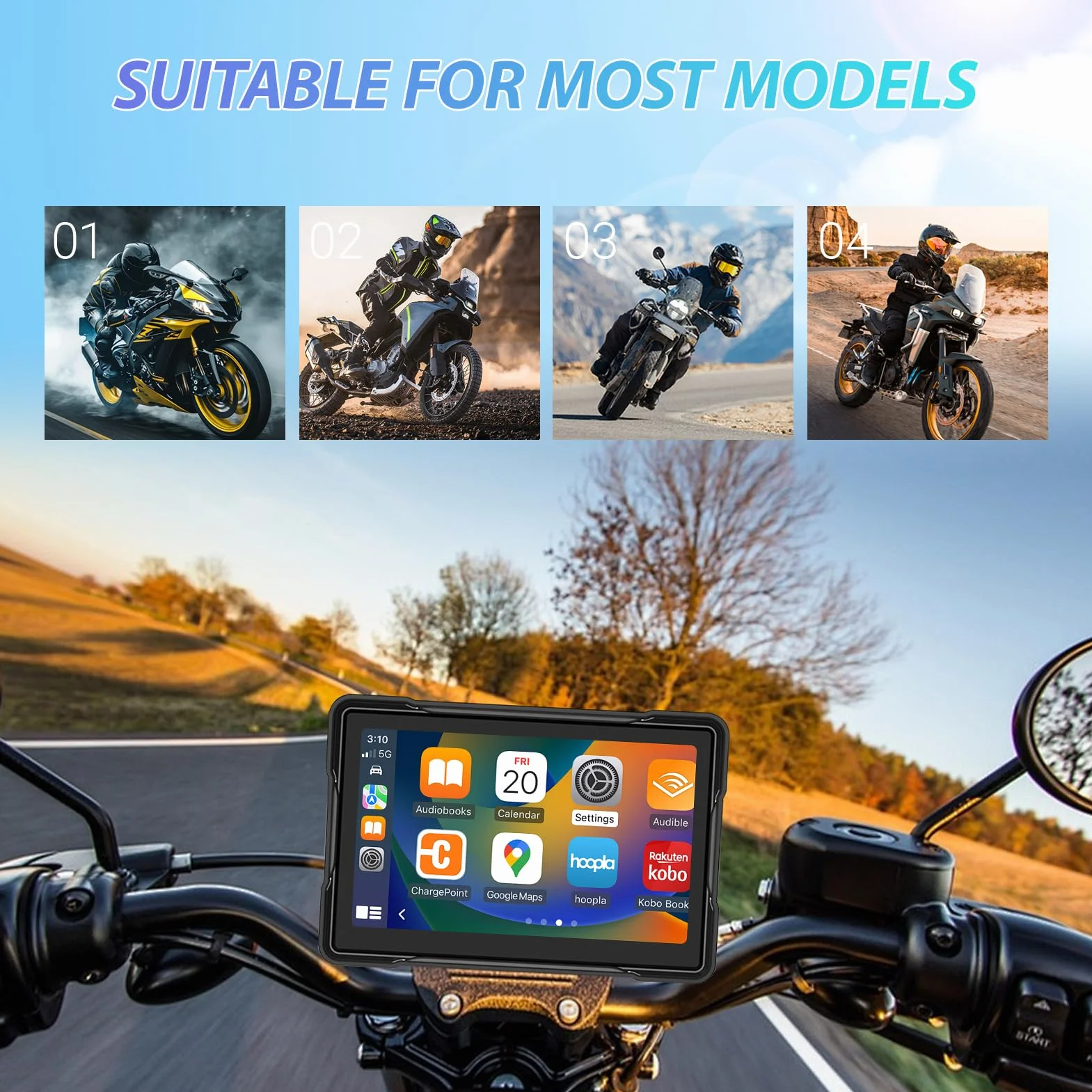 Senza Fili Schermata Carplay Per Moto, Schermo Portatile IPX7 Impermeabile Touchscreen con Navigatore GPS Bluetooth