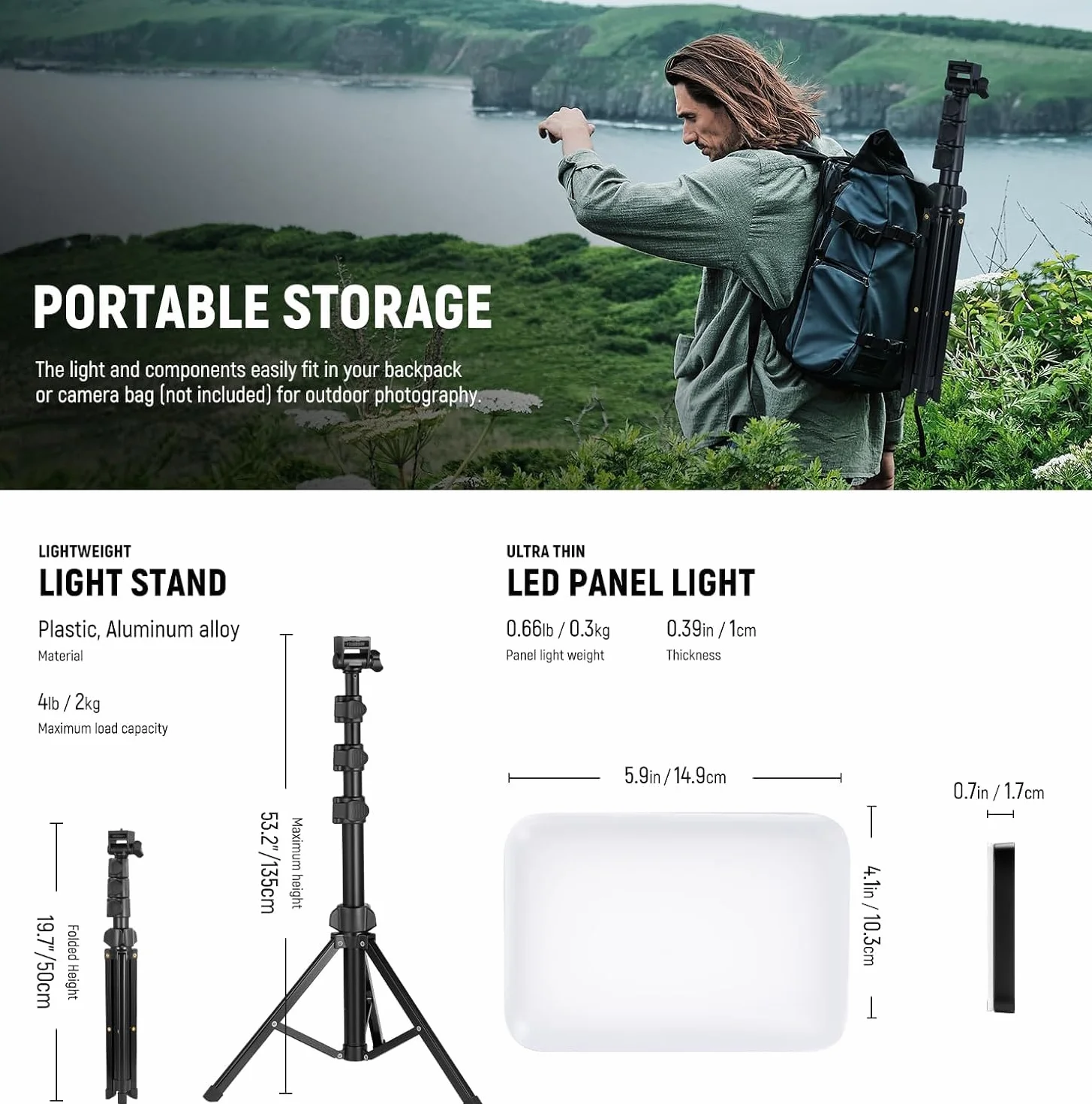 NEEWER Basic Kit di Illuminazione a Pannello Luce Foto LED, 2pz Luci da Studio Portatili Dimmerabili Bicolore con Stativi e Filtri, 3200K~5600K CRI95 750lux per Fotografia Video Streaming Live, BP66