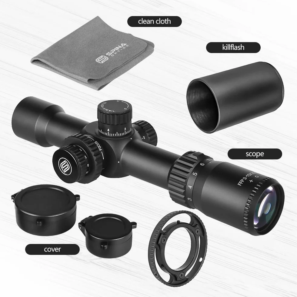 SPINA OPTICS mirino ottico 3-15x32 Mirino a Prima Focale Ottiche Fucile da Caccia con RGB Mil-dot,Impermeabile,Resistente agli urti