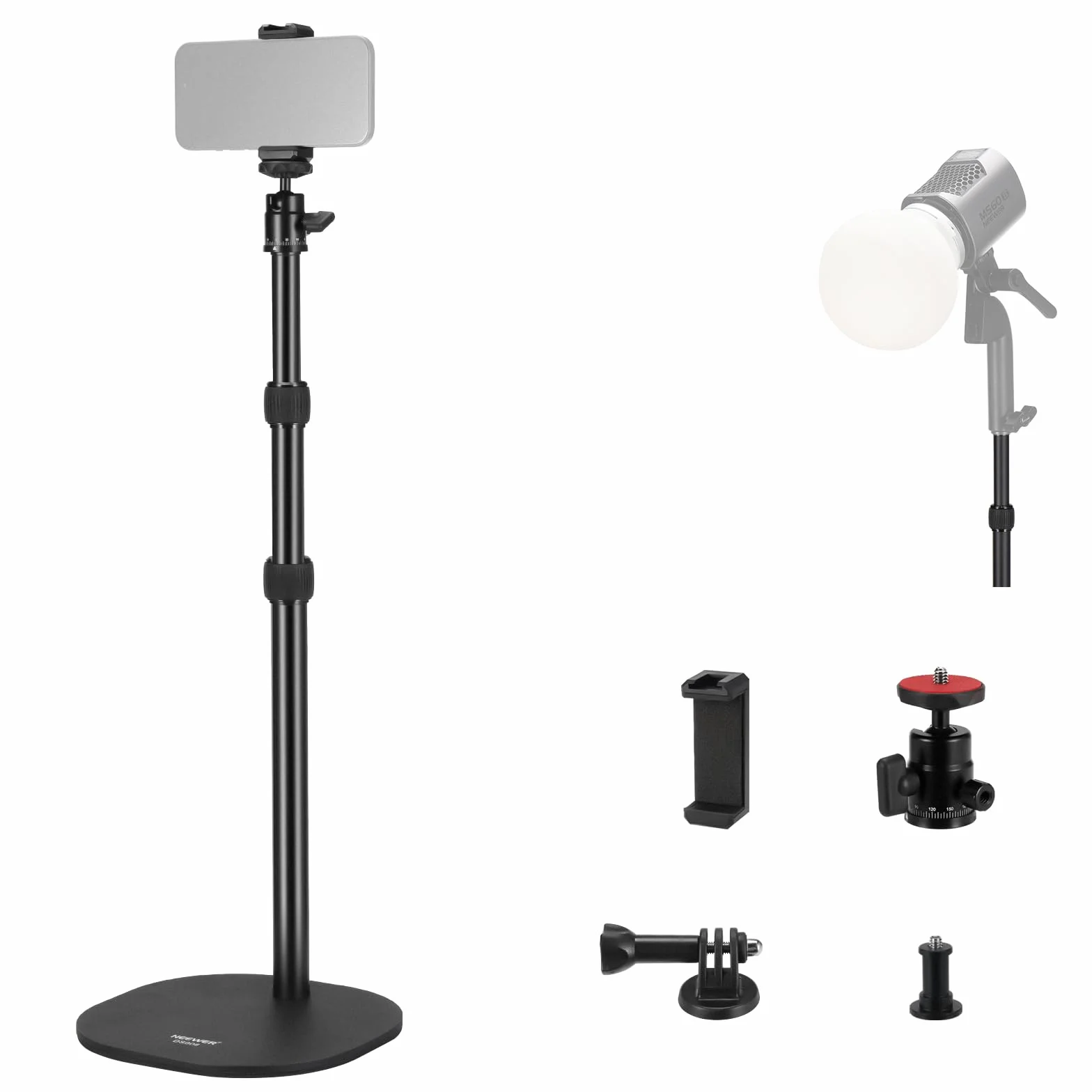 NEEWER Supporto Tavolo per Proiettore con Base Pesante, Treppiede Tavolo 40-90cm, Supporto Telefono/Action Camera, Supporto per Videoproiettore per Webcam Compatibile con XGIMI Nebula MEVO, DS006