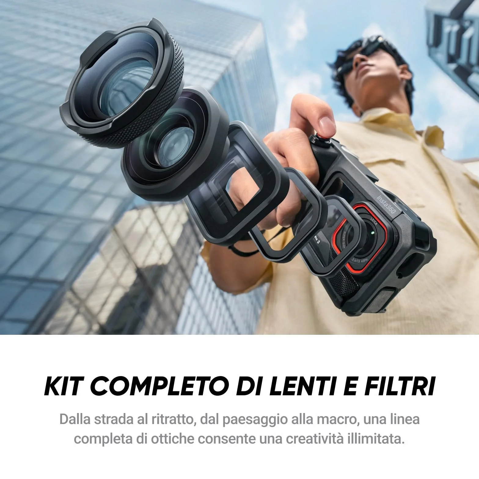 Insta360 Ace Pro 2 Pack Videomaker definitivo. Action cam 8K con Leica, Kit impugnatura Xplorer Pro, lenti cinematografica e primi piani, lente ultragrandangolo, filtro Black Mist, filtro stellare