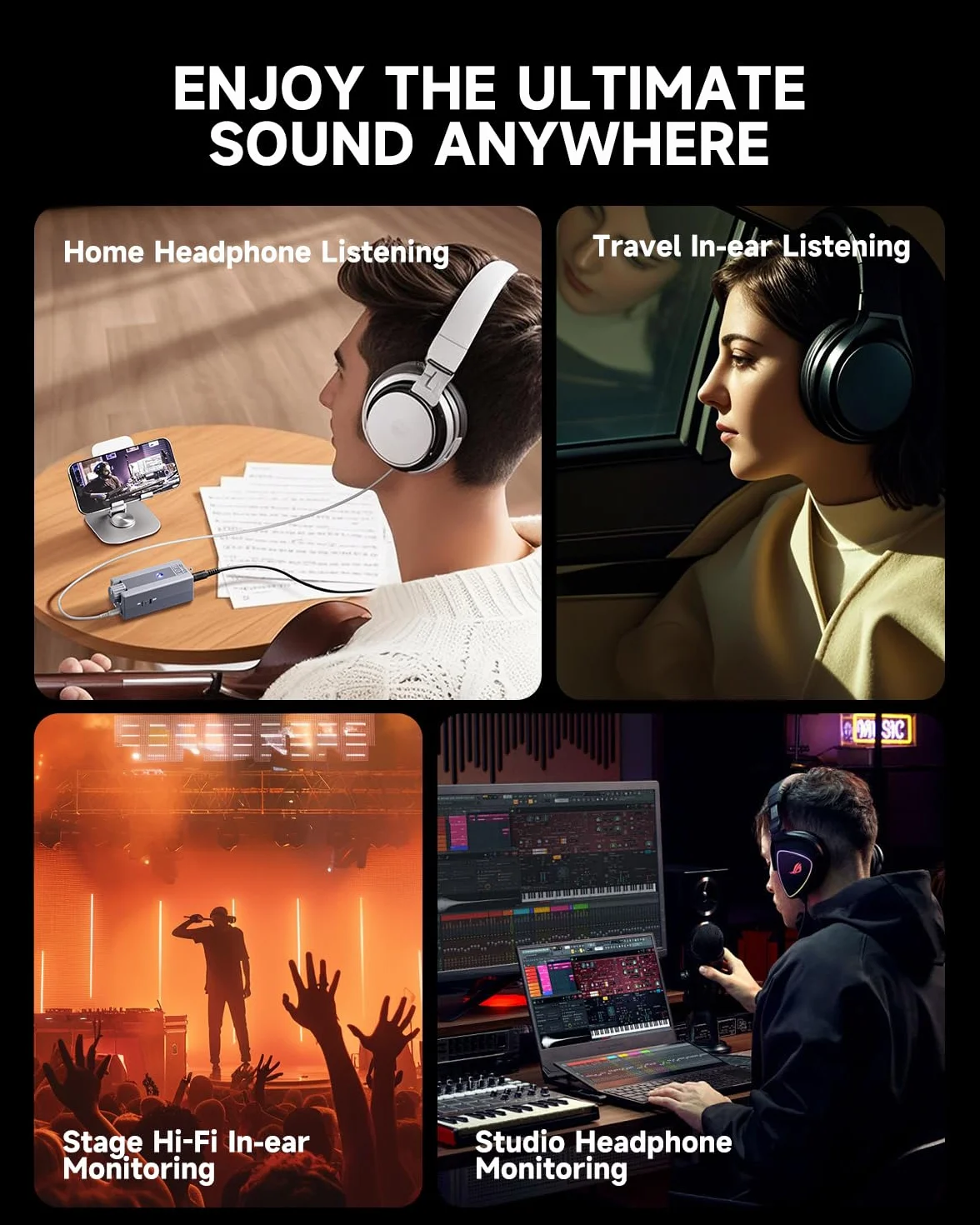 Donner Przenośny Wzmacniacz Słuchawkowy Monitor In-Ear Analogowy Clip-on Ładowalny