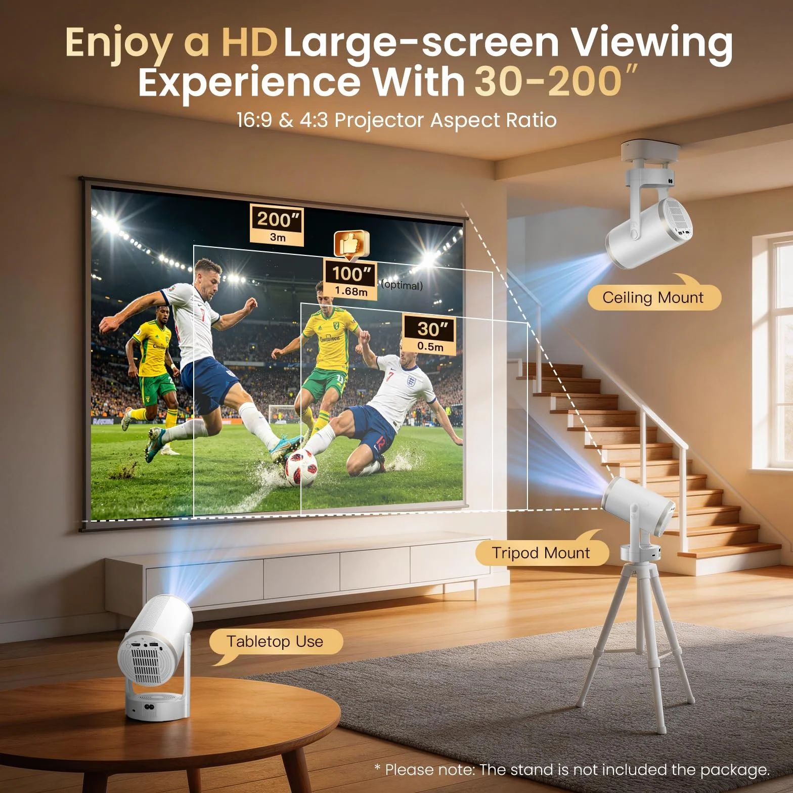Proiettore Portatile Supporto 4K 1080P, Mini Proiettore Android 12.0 WiFi 6 Bluetooth 5.4, 260 ANSI Lumen, Auto Keystone e Zoom Regolabile, Rotazione a 180°, Schermo 30 a 200 Pollici per Home Cinema