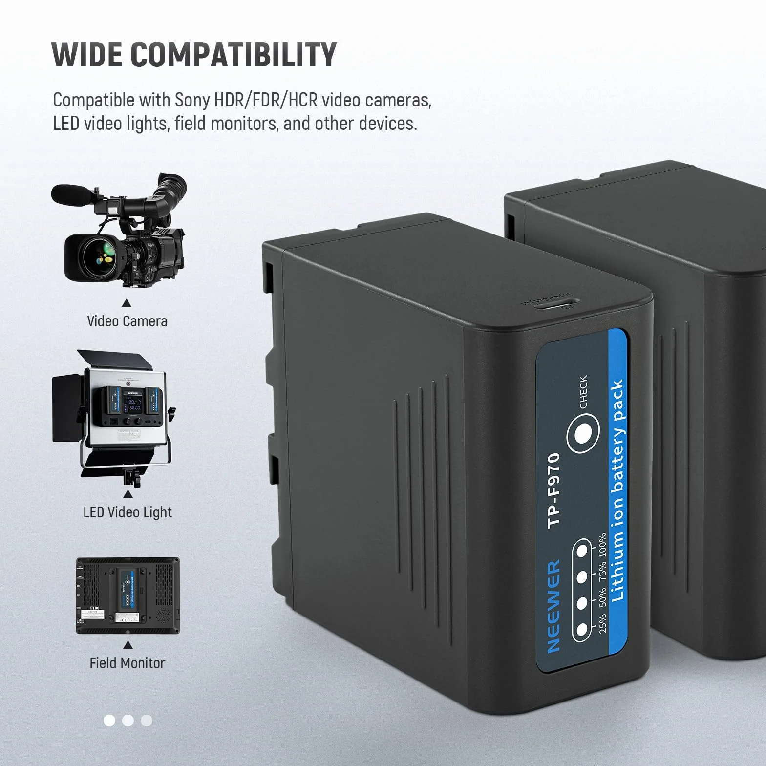 NEEWER 2pz NP-F970 7800mAh Batteria Ricambio per Sony FX3/FX30/A7, per Canon R5, per Nikon Z8, Battery Ricaricabile Ricarica Rapida PD Tipo C da 20W per Videocamera Fotocamera Luce Video LED, TP-F970