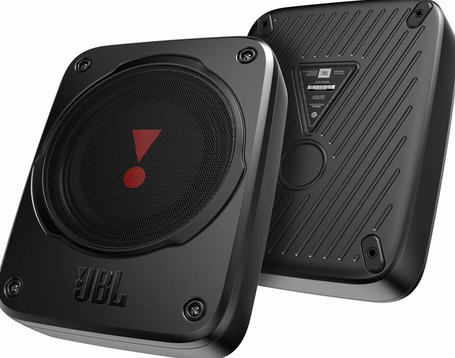 JBL BassPro Lite: Subwoofer Attivo Auto Ultra-Compatto con Amplificatore Integrato da 100 watt, Subwoofer Auto Amplificato sottosedile, Cabinet in Alluminio, Facile installazione e compatibilità