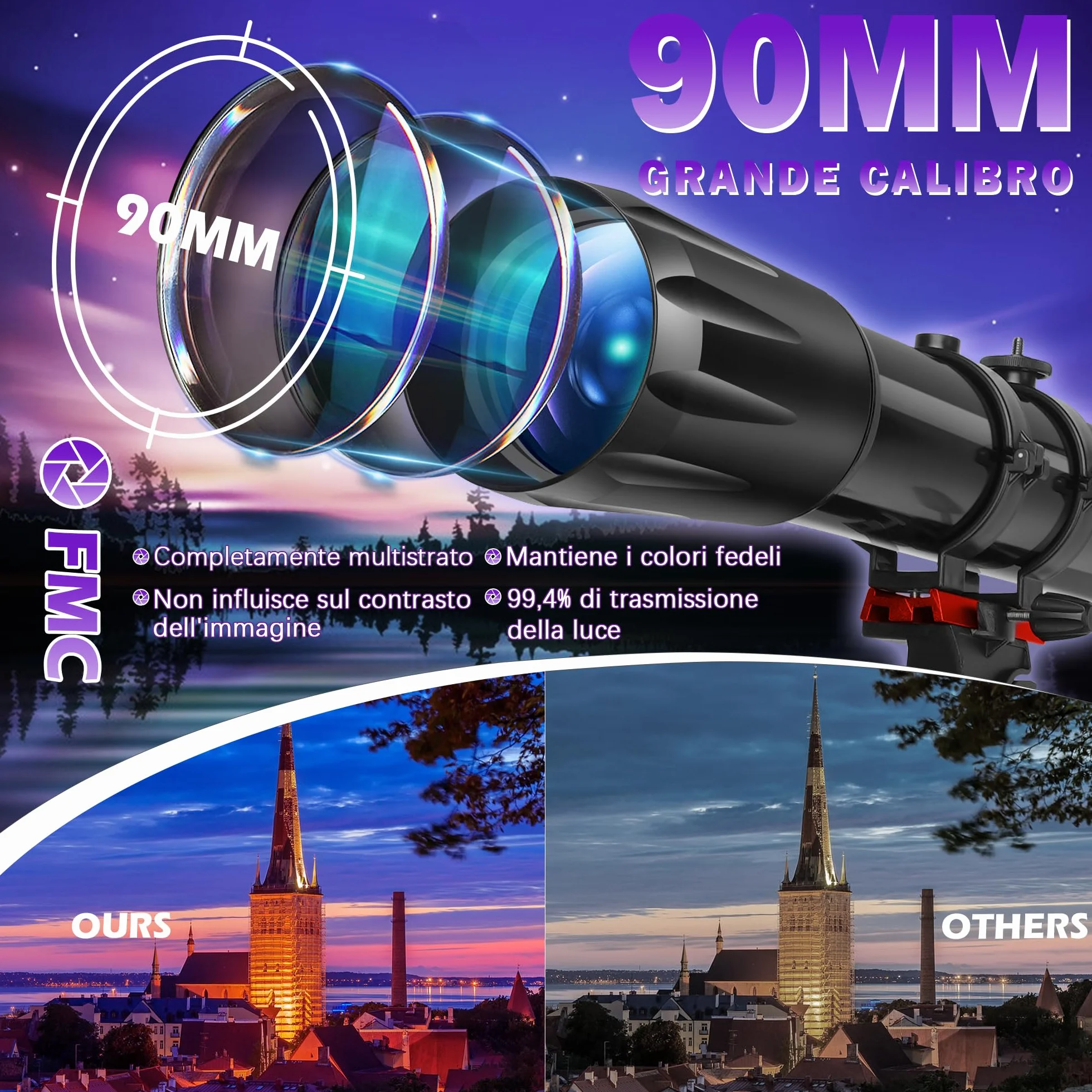 HETEKAN Telescopio, Telescopio Astronomico Professionale, 90/900 mm (36X-450X) Telescopios Rifrattore per Adulti Bambini e Principianti, per Osservazioni Planetarie, con Adattatore per Cellulare