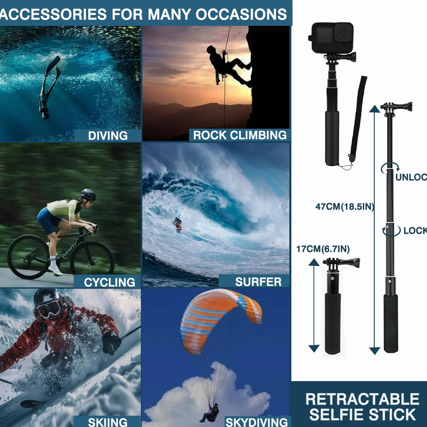 Accessori per GoPro Hero 13 Black, THAKOI Custodia impermeabile Accessori per snorkeling Accessori per sport all'aperto, Set di Kit Bundle per GoPro Hero 13