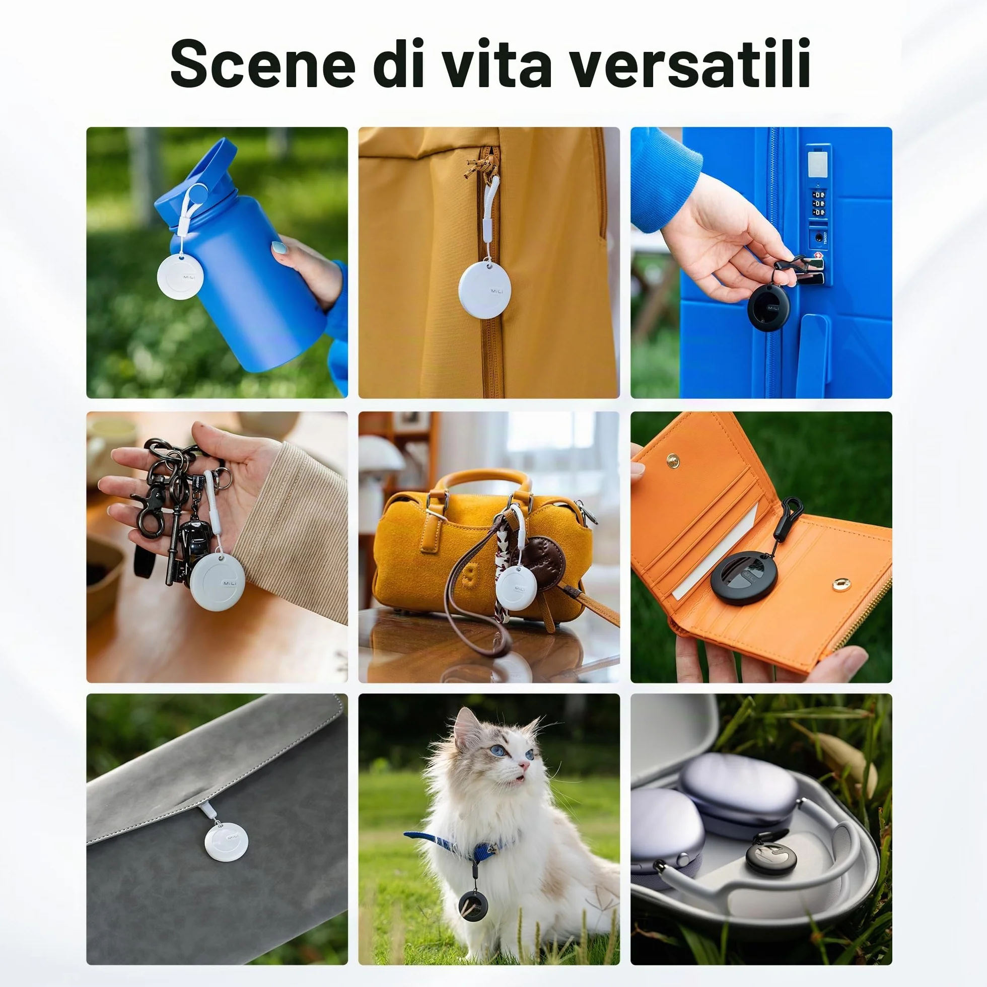 MiLi MiTag Duo Smart Tracker Tag Bluetooth Compatibile Apple Dov'è Google Trova Oggetti Chiavi Bagagli Valigie Zaini Portafogli 4 Pack