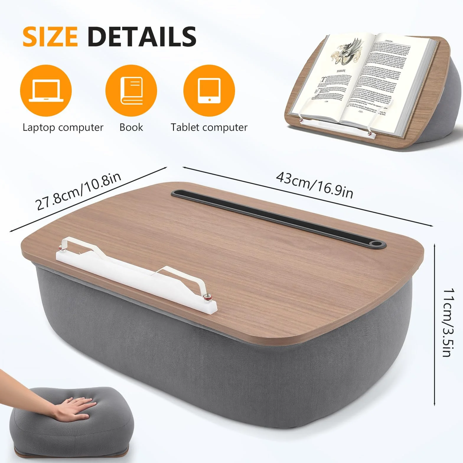 Supporto Per Libri a Sacco Pouf Porta Libri, Tavolino da Grembo per Divano, Letto, Scrivania - Porta Libri Leggio da Letto con Fermapagine - Compatibile con Computer Portatile e Tablet