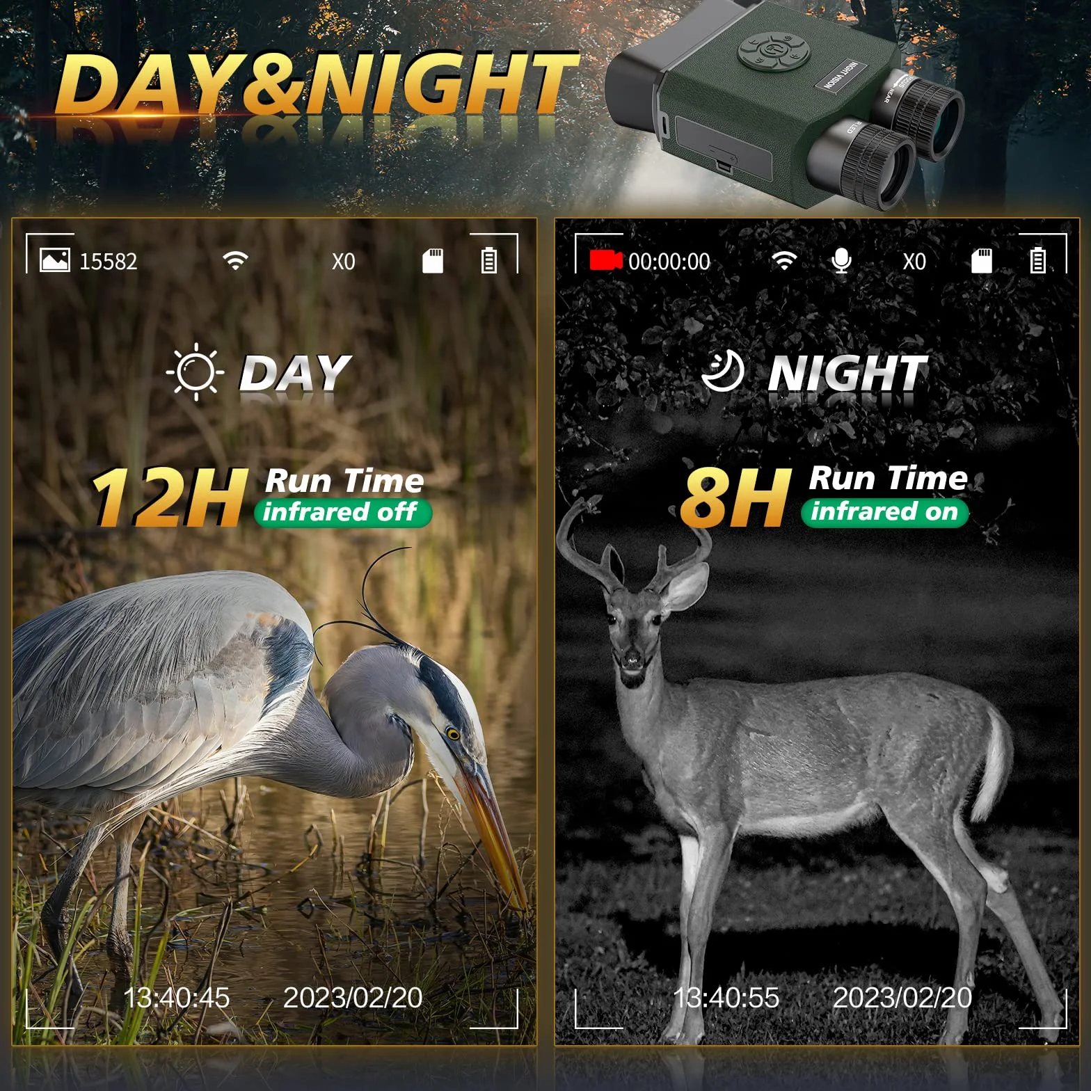 Binocolo Visione Notturna, Relassy 1080P HD Visore Notturno Digitale Infrarossi,Ricaricabile 3000mAh, 9-Livello Infrarossi, Zoom Digitale 6X, 3,5" TFT LCD Per Caccia, Birdwatching, Campeggio
