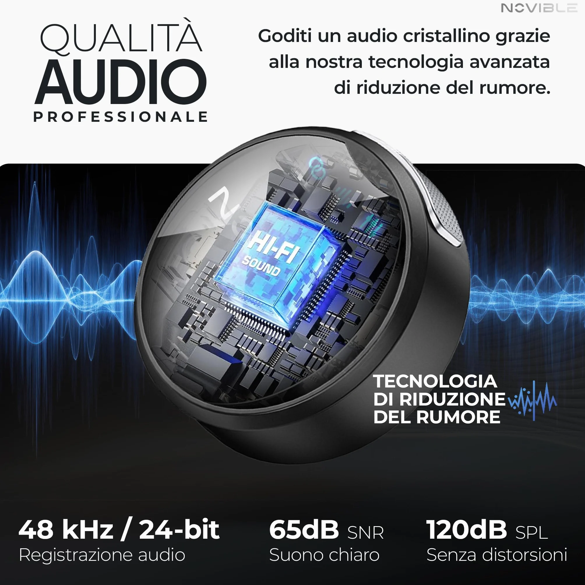 Microfono Lavalier Wireless per iPhone, Android, Fotocamera, PC - Audio Chiaro, Cancellazione Rumore, Portata 100 m - Autonomia 25 h con Custodia di Ricarica