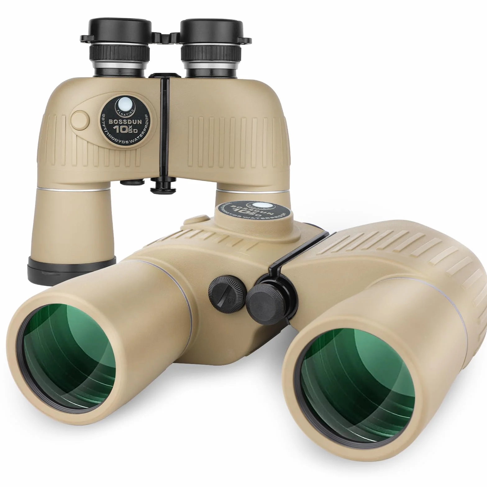 10x50 Binocolo Marino per Adulti, Binocoli Militare Impermeabile con Bussola Telemetro BAK4 Prisma Lente FMC Antiappannamento per la Navigazione Birdwatching Caccia (19B)