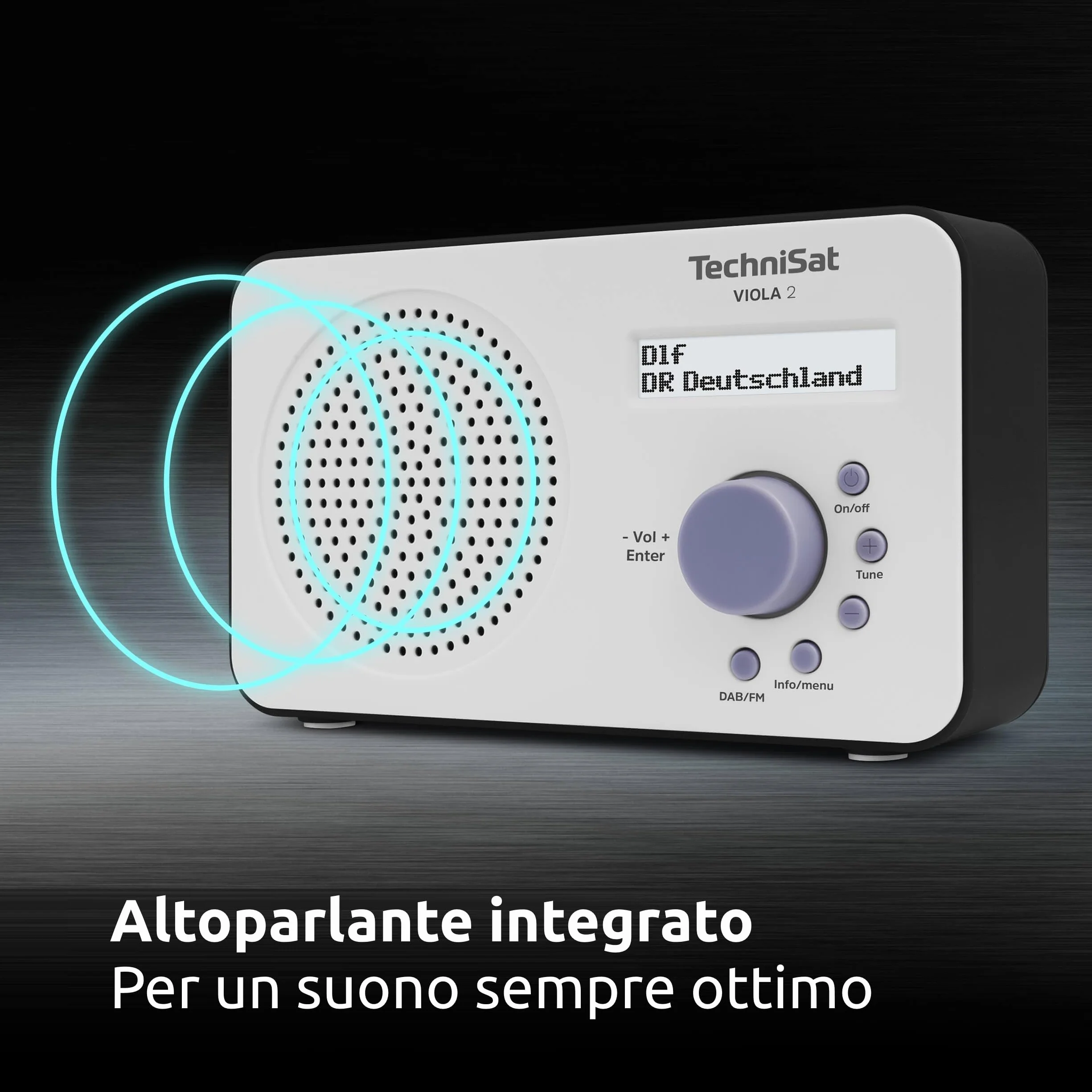 TechniSat VIOLA 2 - Radio DAB portatile (DAB+, VHF, Altoparlante, Ingresso per cuffie, Display a 2 righe, Pulsante di controllo, Compatta, 1 Watt RMS), Bianco/Nero