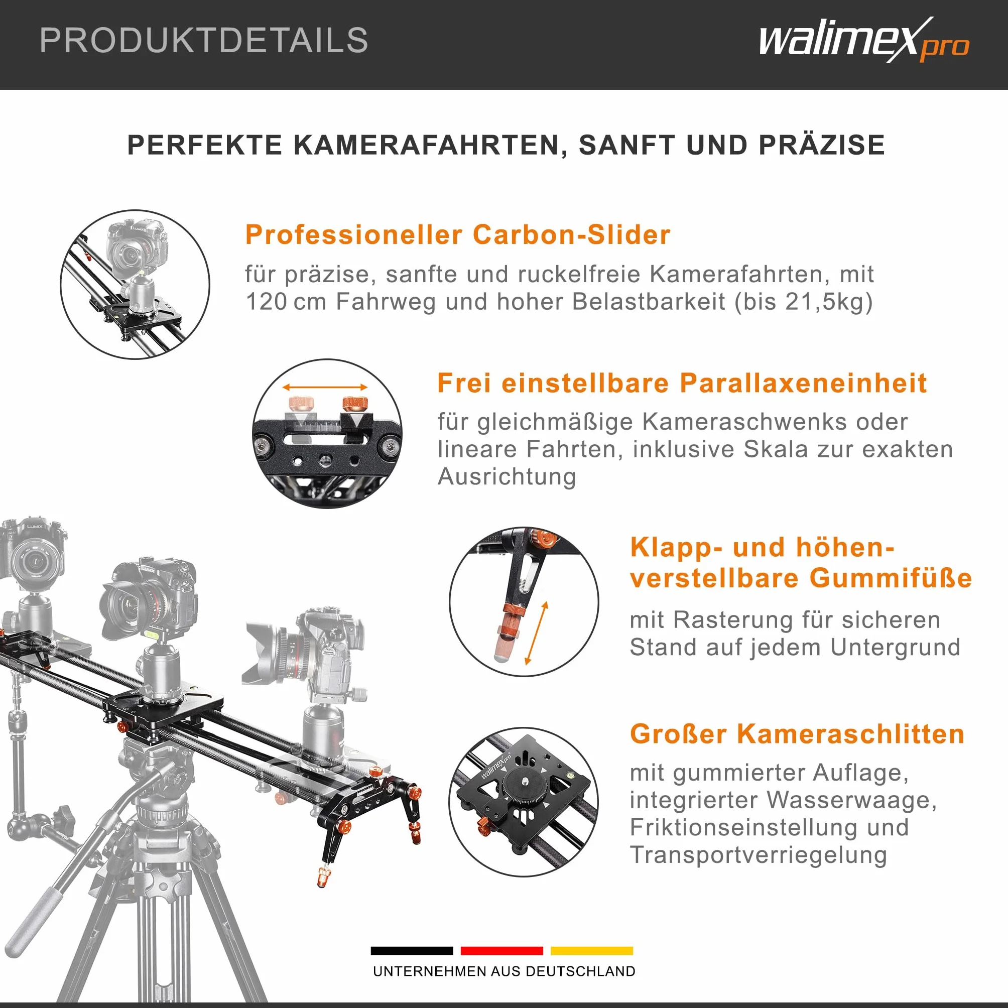 Walimex pro Carbon Follow Focus Parallax Slider 12 schwarz/orange 21640