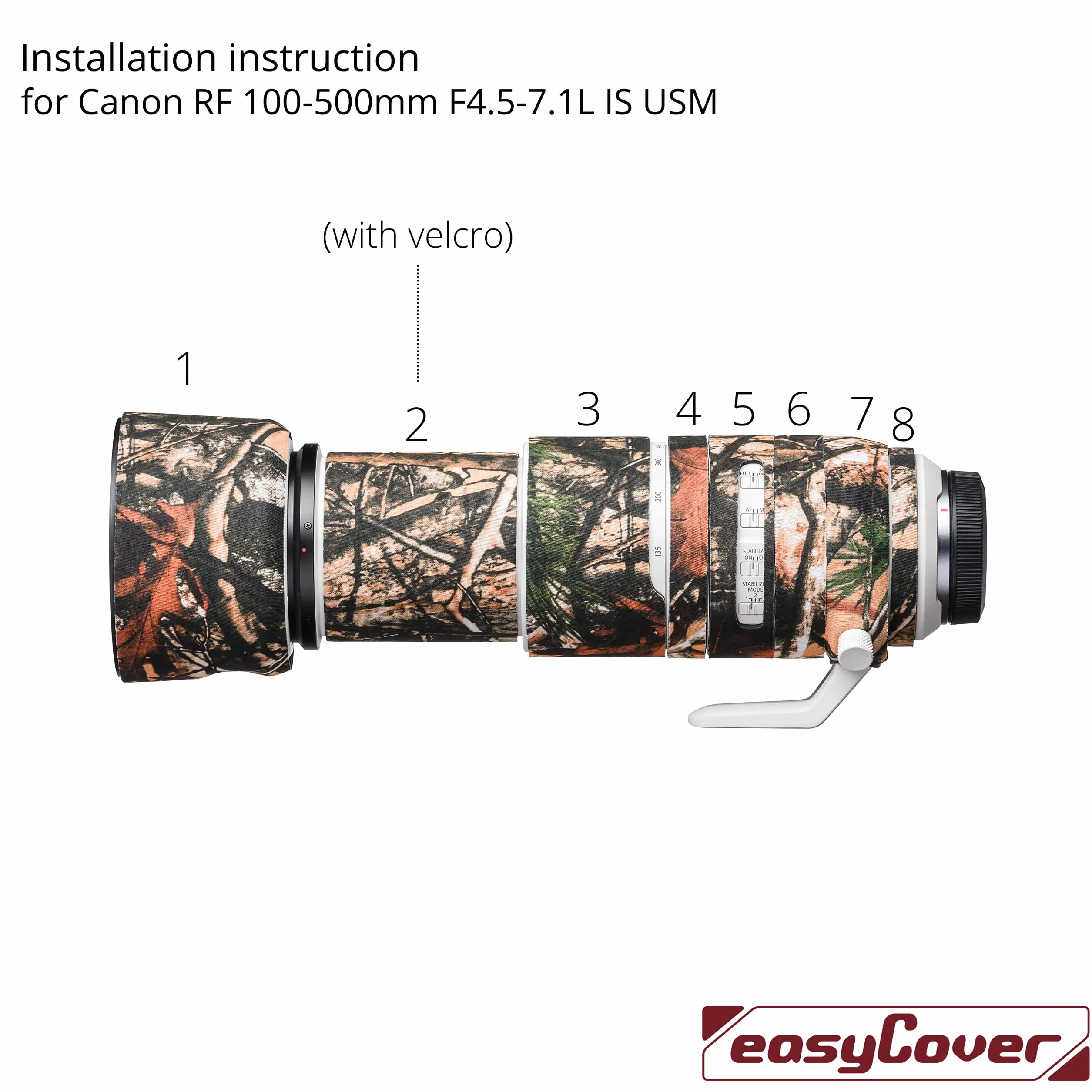 easyCover - Lens Protection Camouflage Cover - Protezione per obiettivo - Protezione per l'obiettivo della fotocamera – compatibile per Canon RF 100-500mm F4.5-7.1L IS USM - Forest Mimetico