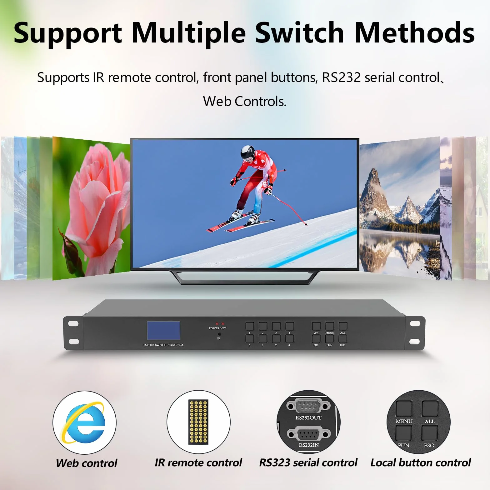 ICUIXIAN Switch a matrice HDMI 16x16 4K/30Hz-1080P/120Hz, matrice HDMI a 16 ingressi-16 uscite supporta Web GUI, RS232 e telecomando IR, EDID, HDCP, Dolby Digital, DTS-HD trasmissione audio principale