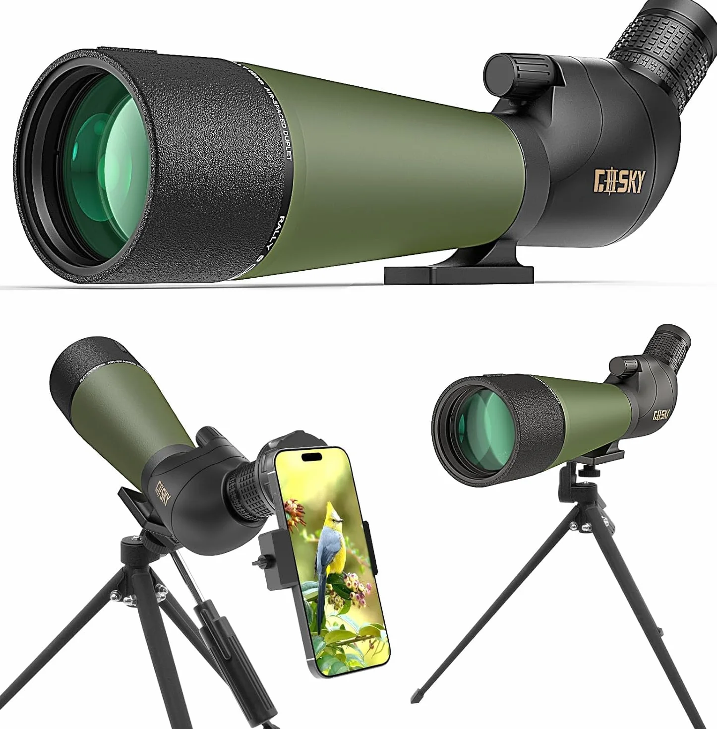 Gosky 20-60x80 da osservazione con treppiede, borsa da trasporto e smartphone - BAK4 HD cannocchiale ad angolo - cannocchiale impermeabile per caccia al bersaglio Bird Watching