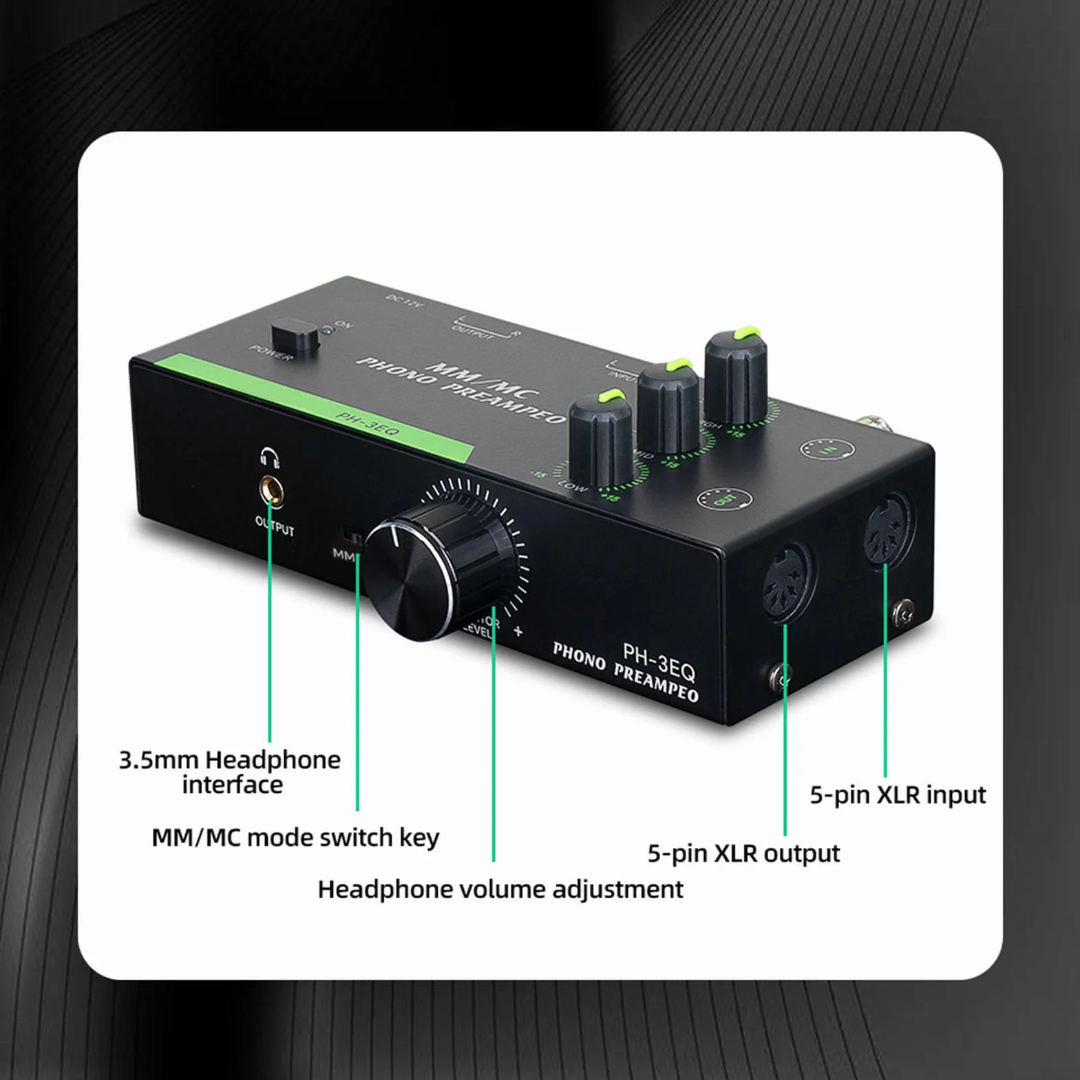 Preamplificatore Phono Mini Stereo XLR 3.5mm Giradischi Amplificatore Segnale Audio Hi-Fi Convertitore