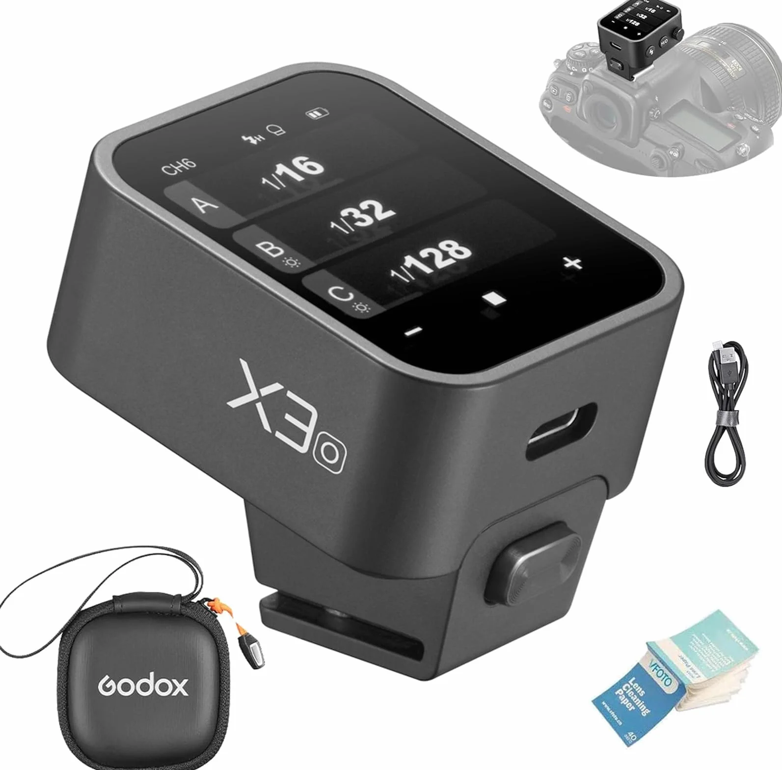 GODOX X3-O TTL Wireless Flash Trigger per Fotocamera Olympus e Panasonic, OLED Touch Screen Ricaricabile Trigger, HSS 1/8000s 2.4GHz Wireless X System, Funzione di Conversione TCM
