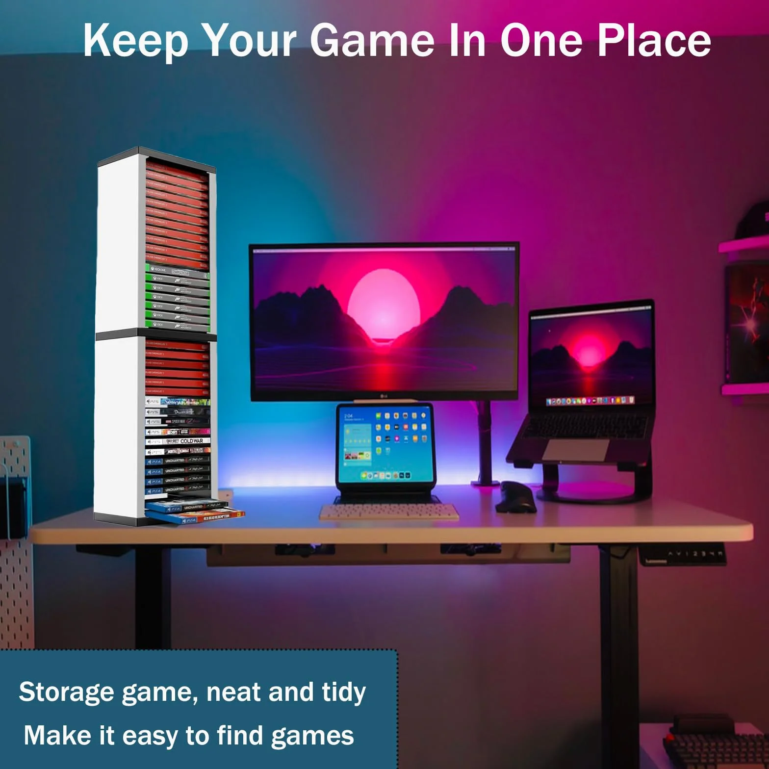 iFCOW Torre di Archiviazione per Giochi PS5, Porta Dischi con Scaffalo per 36 CD, Custodia e Supporto per PS5/PS4/Xbox Series X/Xbox one