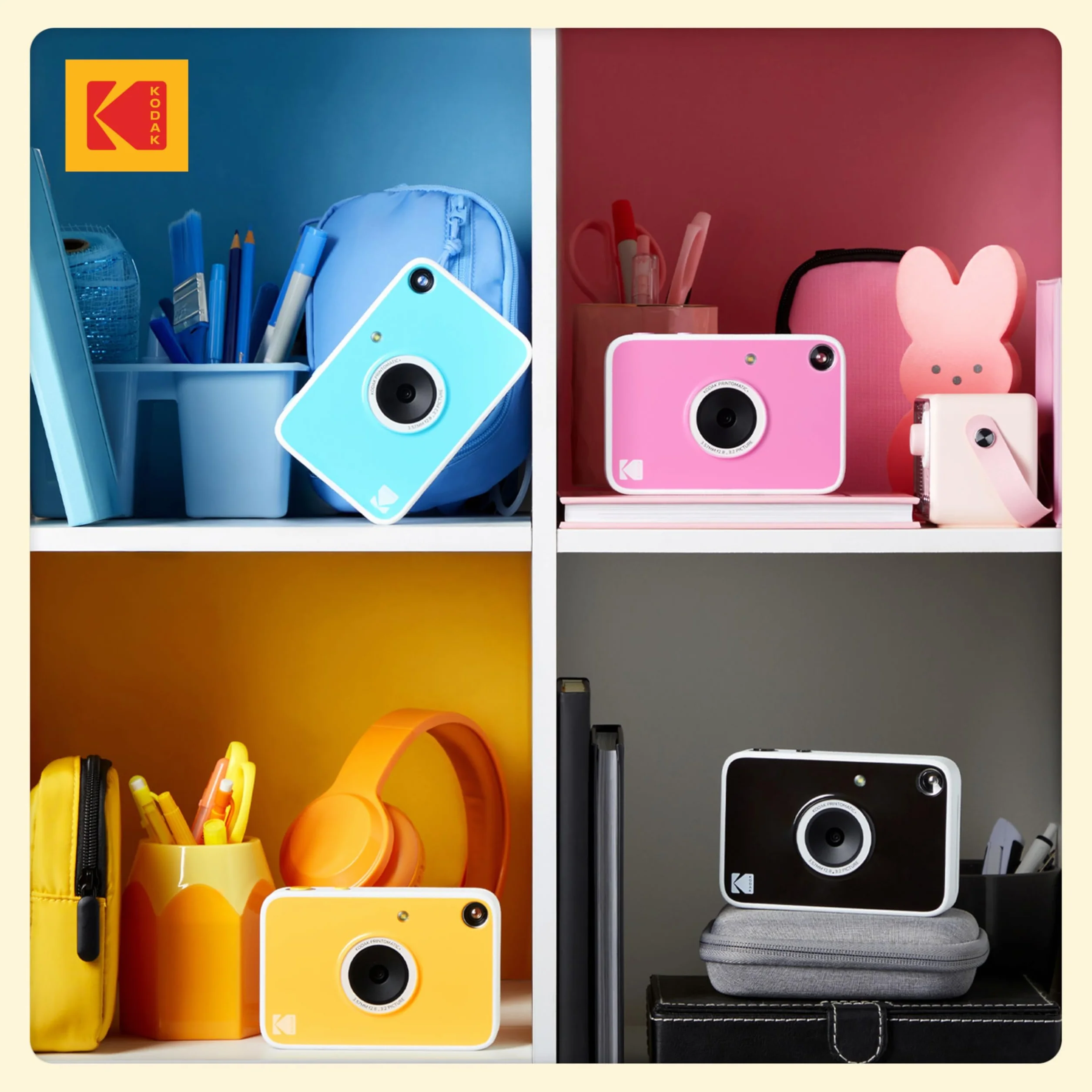 KODAK Printomatic+ Fotocamera Istantanea 10MP Kit Iniziale con Custodia, RGB LED e Carta Adesiva Zink 20pz – Giallo