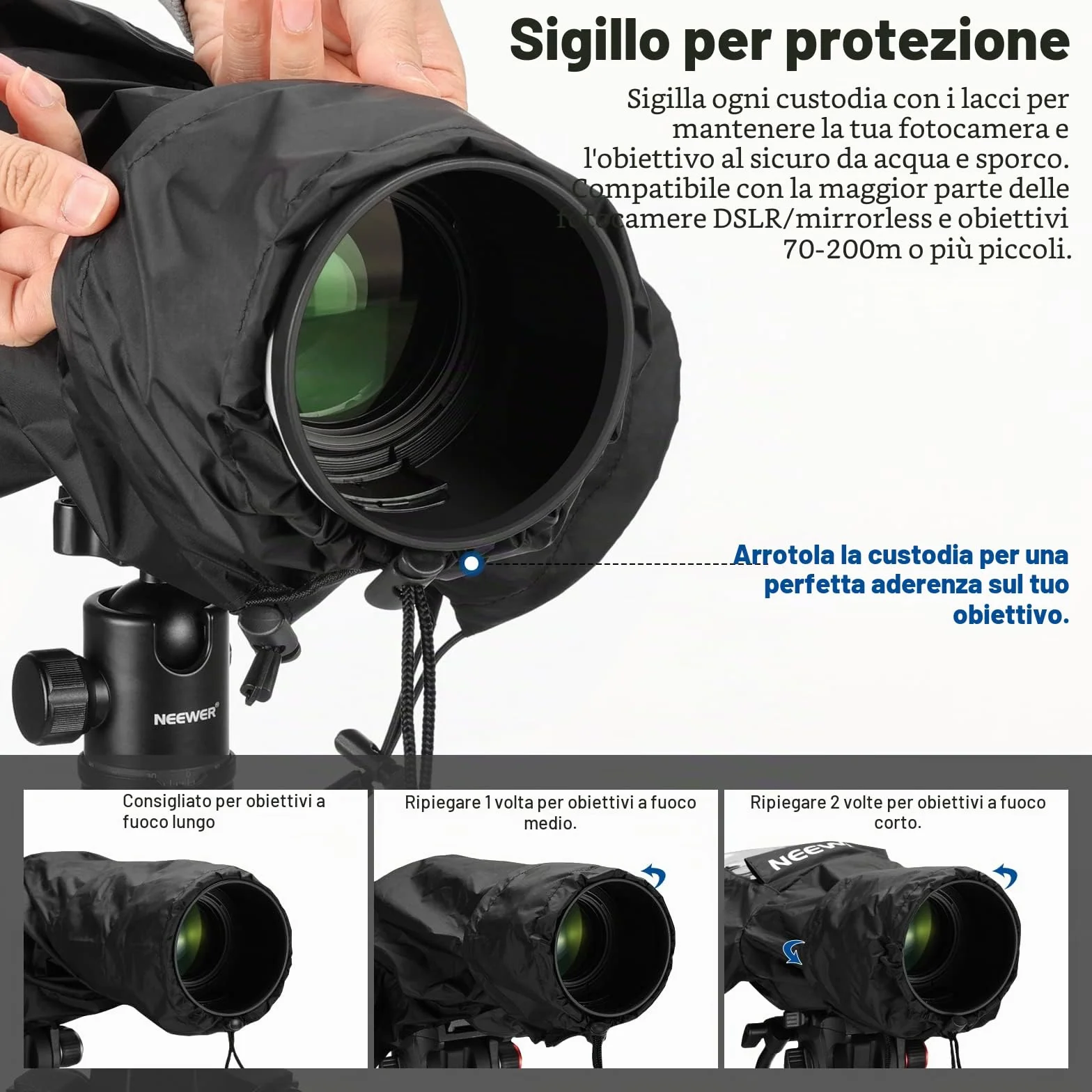 NEEWER Copertura Antipioggia per Fotocamera, Impermeabile in Nylon Resistente di Piccole Dimensioni Compatibile con Canon Sony Nikon DSLR Mirrorless Vlog Camera e Obiettivi Entro 200mm, PB003