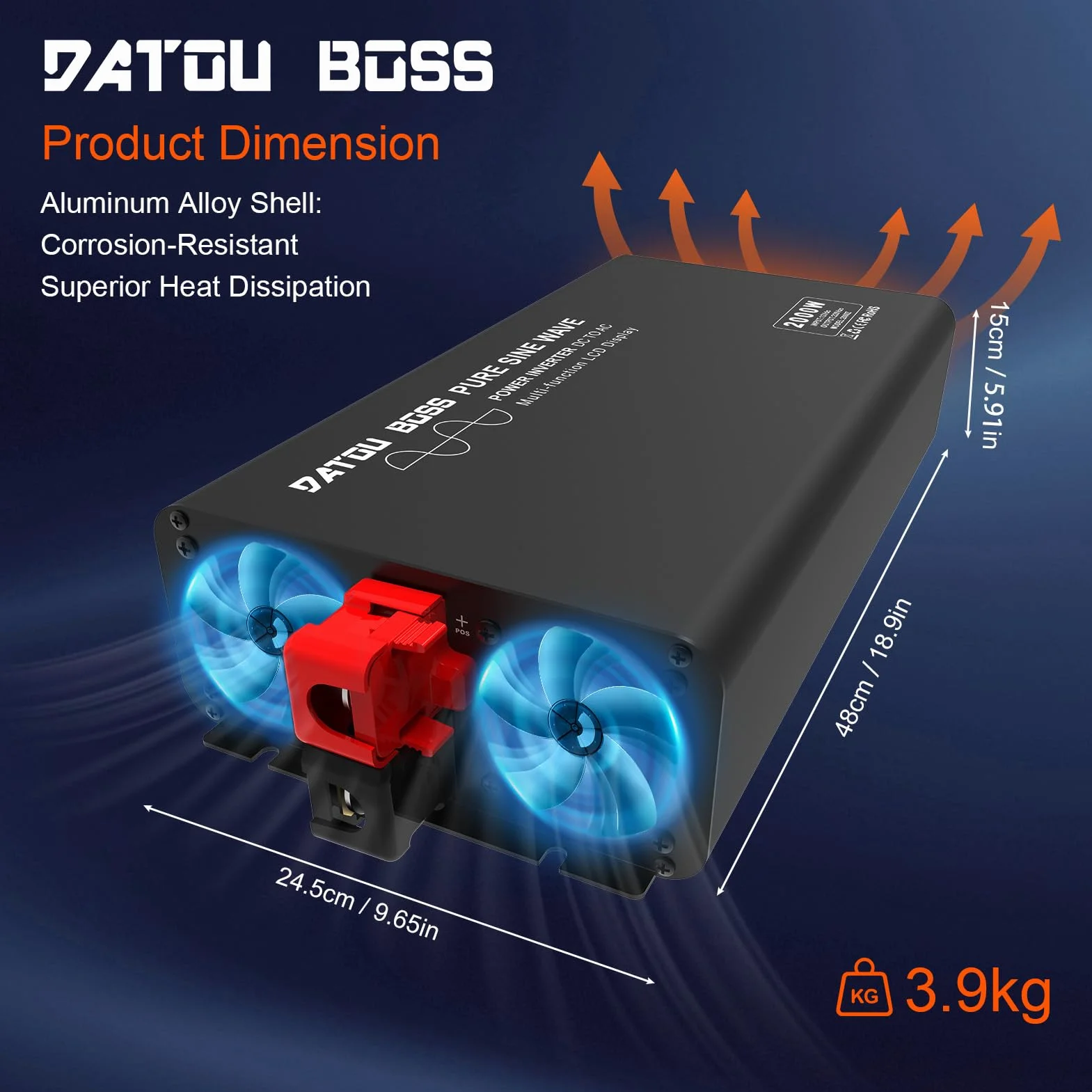 DATOUBOSS Inverter 12v 220v Onda Pura 2000W/4000W Inverter Convertitore con Telecomando 1 Prese EU e Display LCD per Auto,Camion, Camper