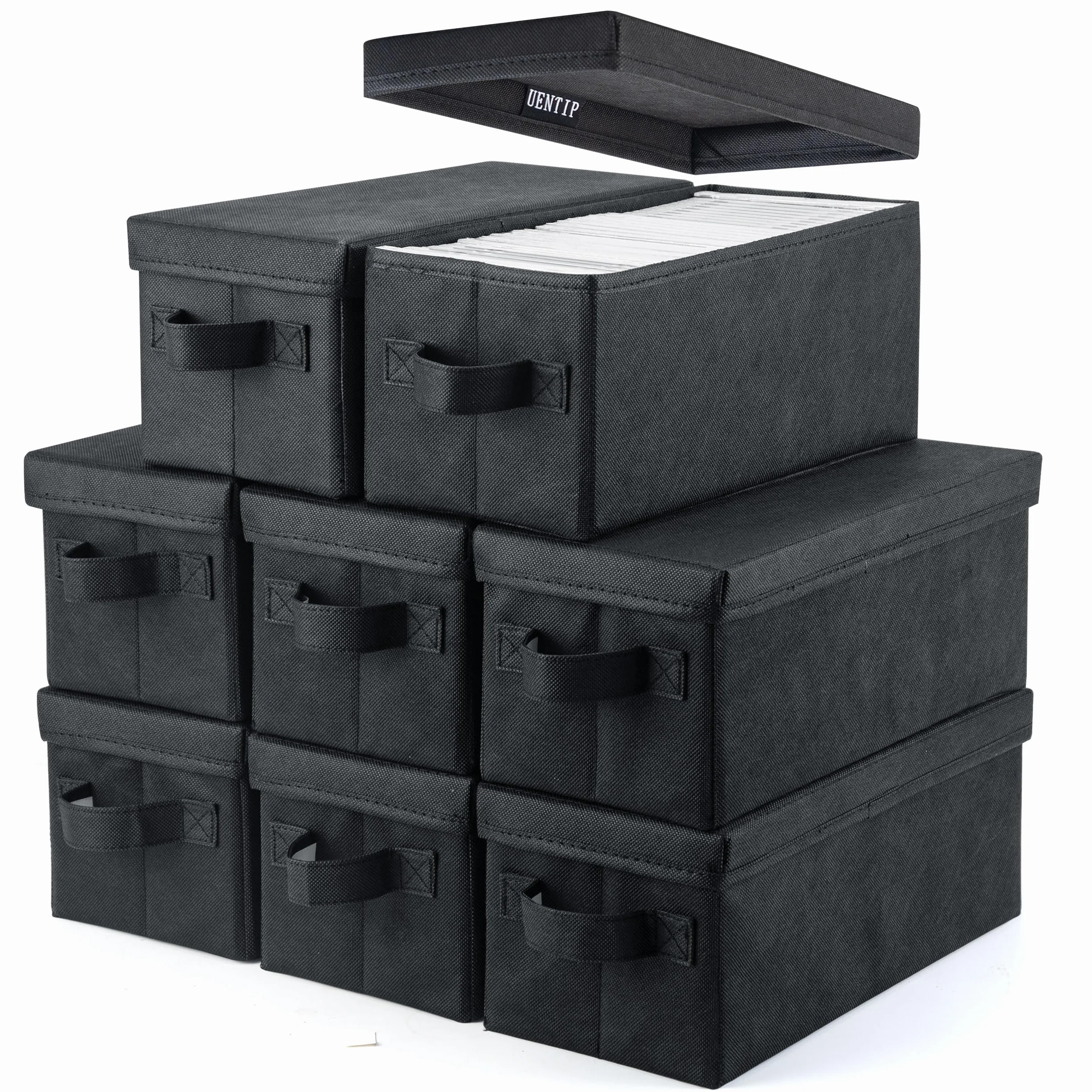 UENTIP Scatole per CD, confezione da 8 custodie per CD, 33,5 x 15 x 13,5 cm, contenitore per 30 CD in custodie complete, 60 CD in custodie sottili e 165 dischi in custodie per CD, colore nero