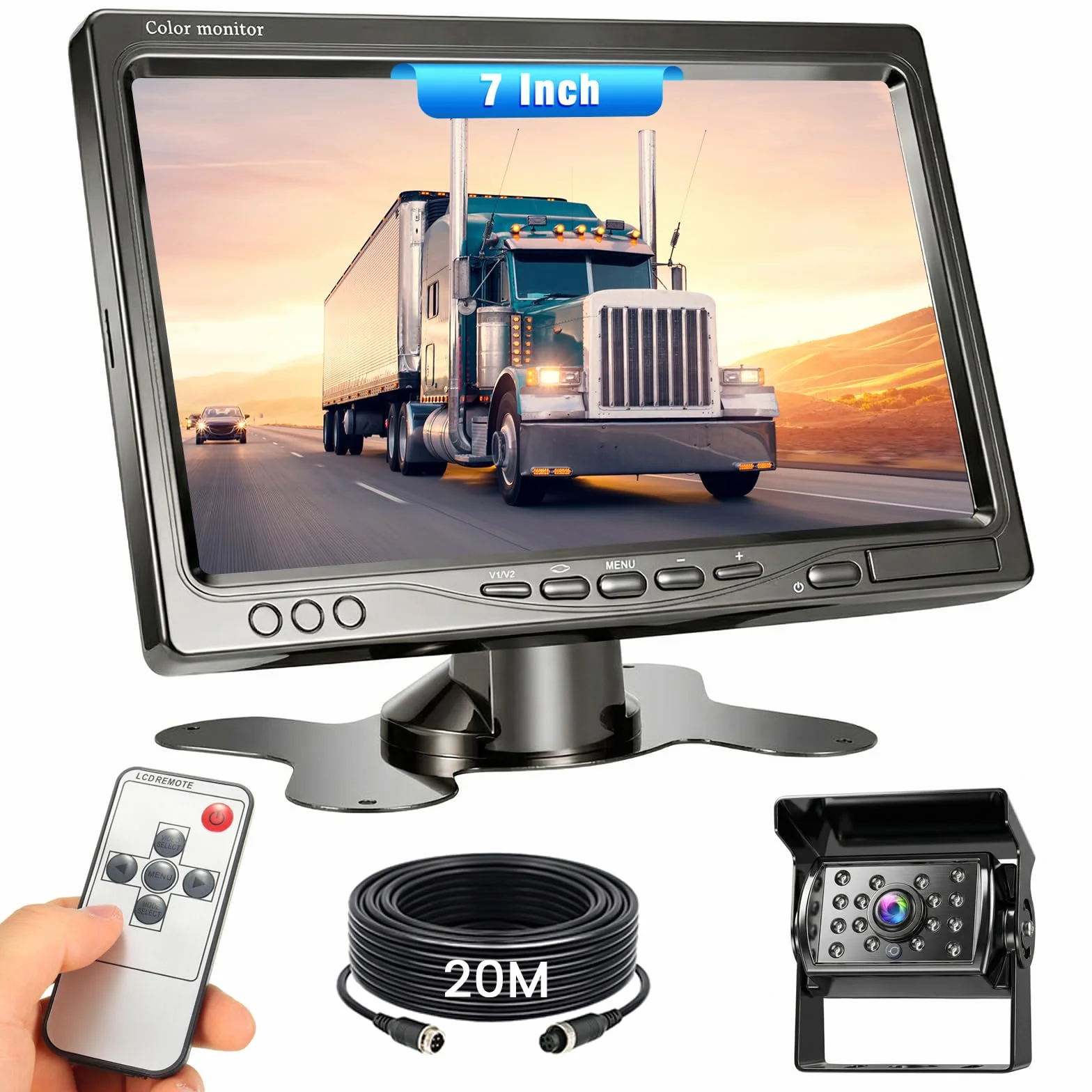 Kit telecamera di retromarcia con monitor da 7", telecamera di backup per auto con visione notturna e impermeabilità IP68, telecamera di retromarcia con segnale stabile via cavo, con cavo da 20m