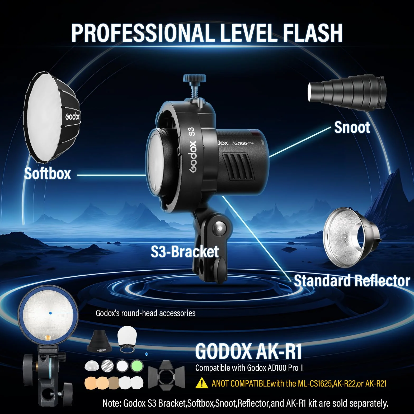 Godox AD100 Pro II Flash, flash tascabile AD100PROII, 100 Ws TTL/M/Multi-funzioni, sistema radio X 2,4 GHz, sistema 1/8000HSS, 0,01-1,5 s, 490 flash a piena potenza Godox AD100pro II Flash