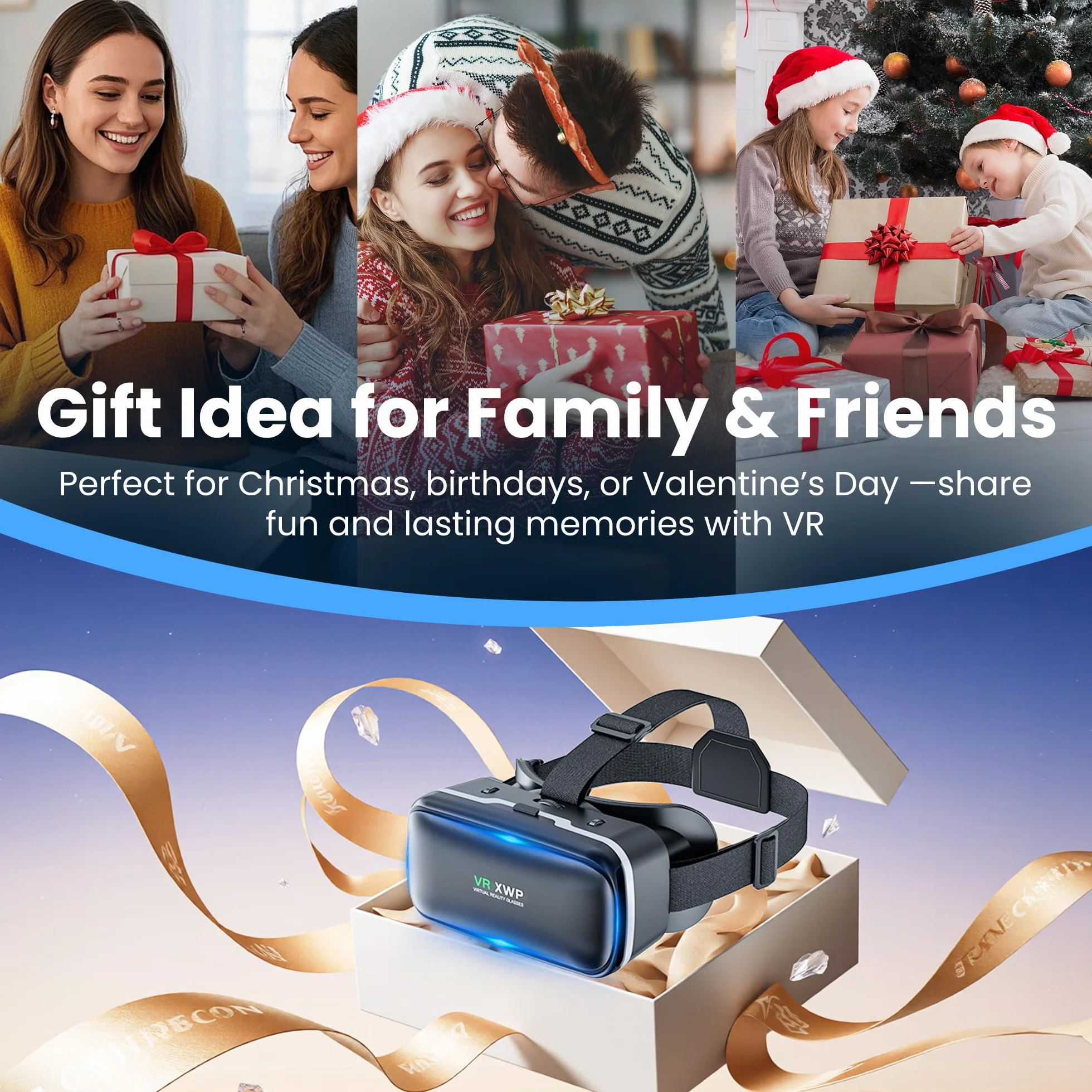 XWP Visore Realtà Virtuale 3D, Occhiali VR Con Lenti HD Anti Luce Blu Per Smartphone, Per iPhone E Android (4,7–6,8"), Ideali Per Giochi E Visione Di Film, Regalo Di Compleanno Per Amici E Famiglia