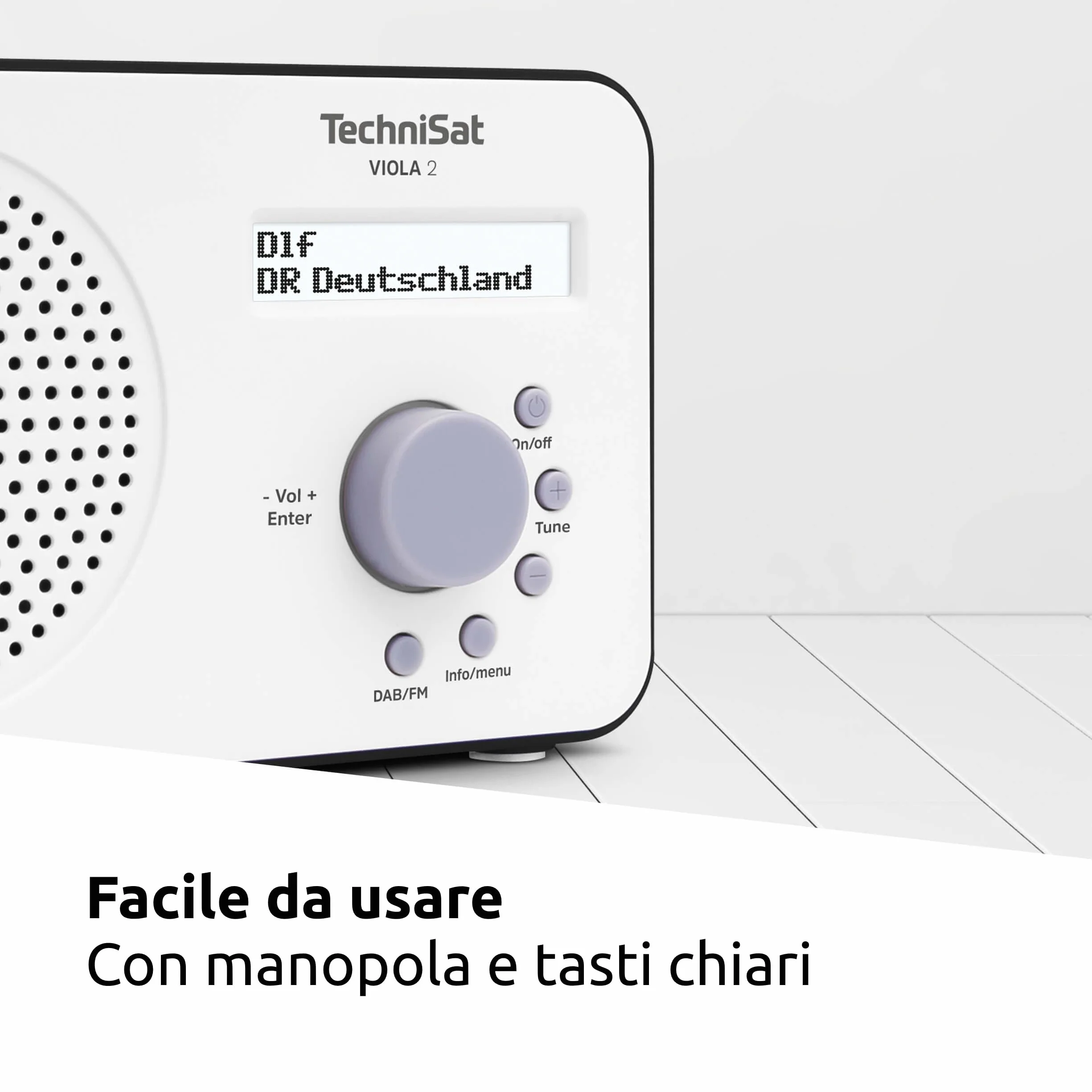 TechniSat VIOLA 2 - Radio DAB portatile (DAB+, VHF, Altoparlante, Ingresso per cuffie, Display a 2 righe, Pulsante di controllo, Compatta, 1 Watt RMS), Bianco/Nero