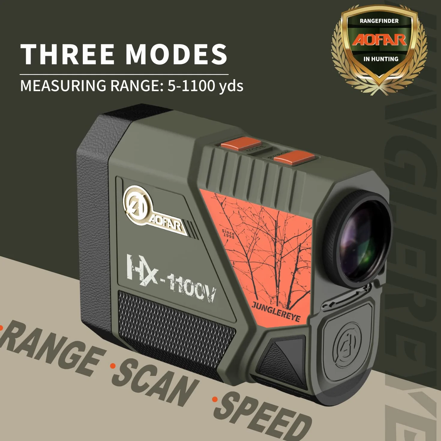 AOFAR HX-1100V Telemetro Caccia 1100 yards, Compensazione della Pendenza con Angolo, Alta Precisione, Portata, Velocità, Modalità di Scansione, 6X Ingrandimento, Imballaggio Regalo, Batteria Gratuita